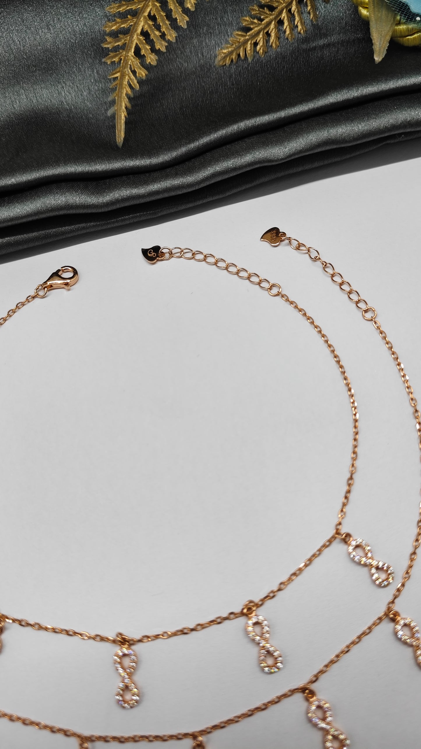 925 Silver Rose Gold Colour 5 Infinity Hanging Design Anklets
