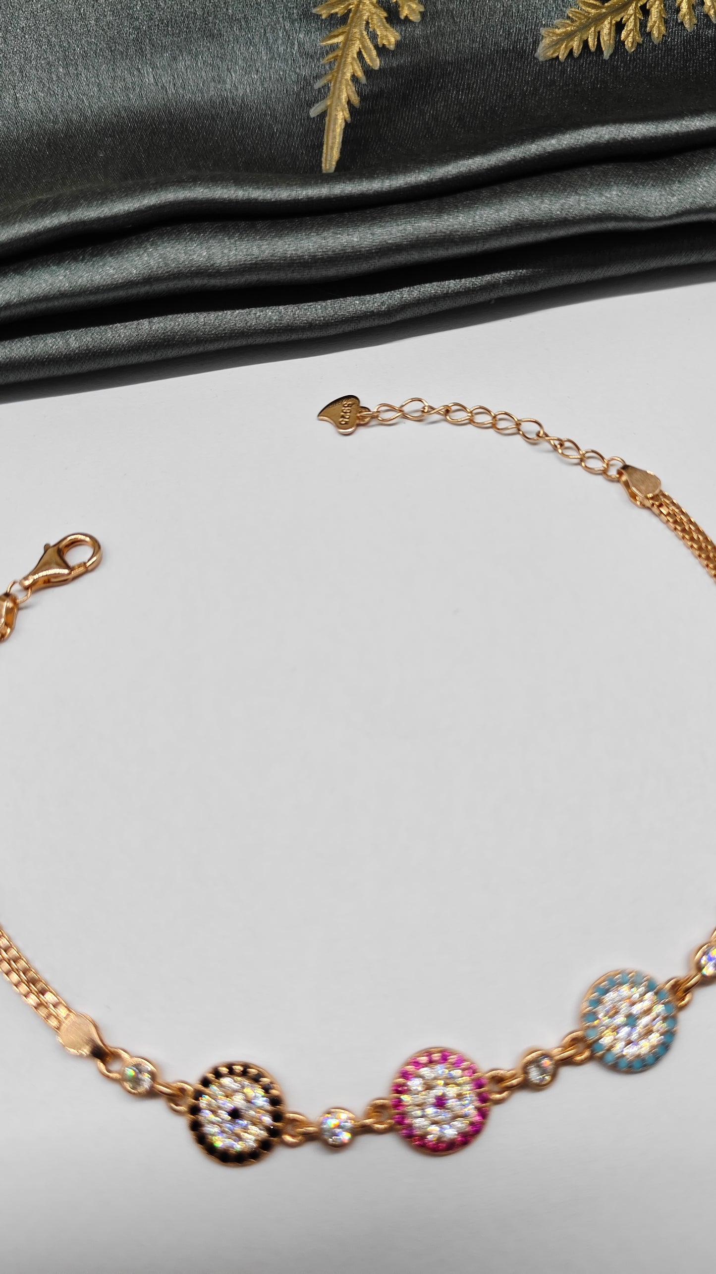 925 Silver Rose Gold Colour Double Layer Multi Colour Stone Design Bracelet
