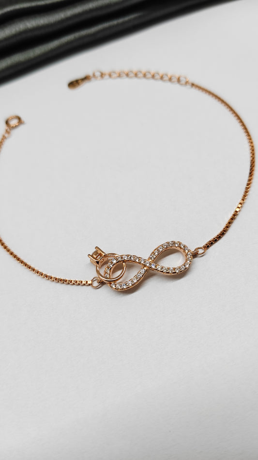 925 Silver Rose Gold Colour Small Infinity Within Ring Type Design Bracelet
