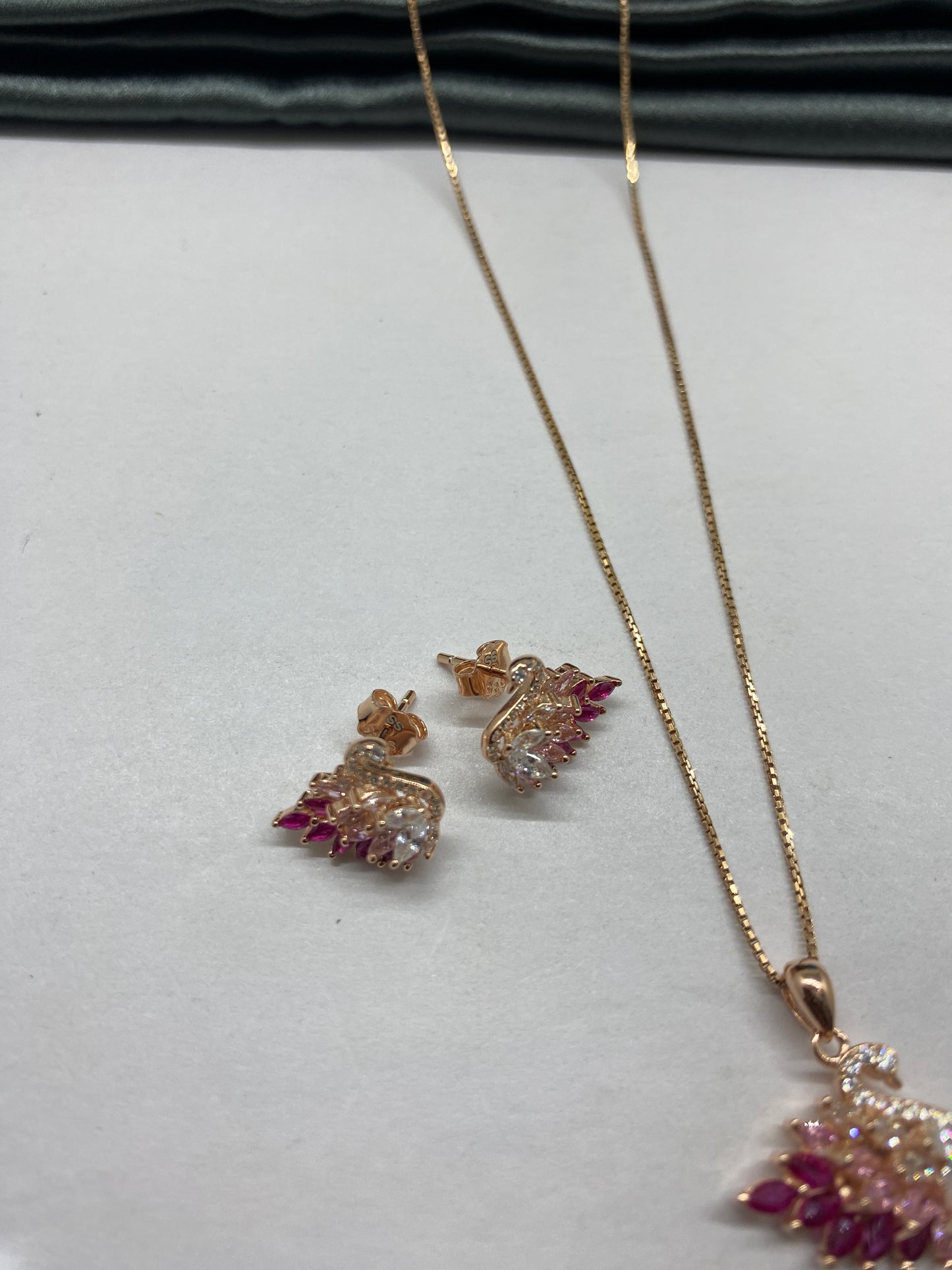 925 Silver Mulit-Colour Stone Swan Design Pendant Set with Earrings