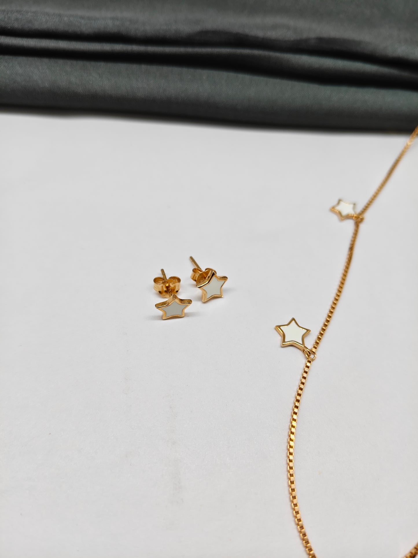 925 Silver Rose Gold Colour White Enamel Star Design Stone Necklace Set