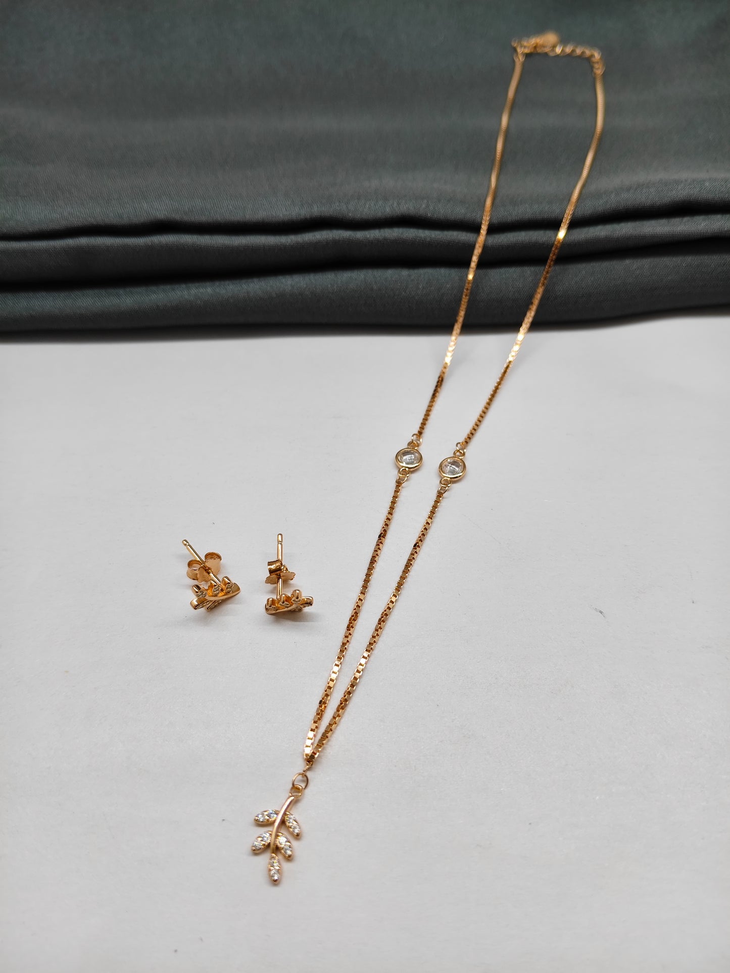 925 Silver Rose Gold Colour Leaf Hanging Design Set
