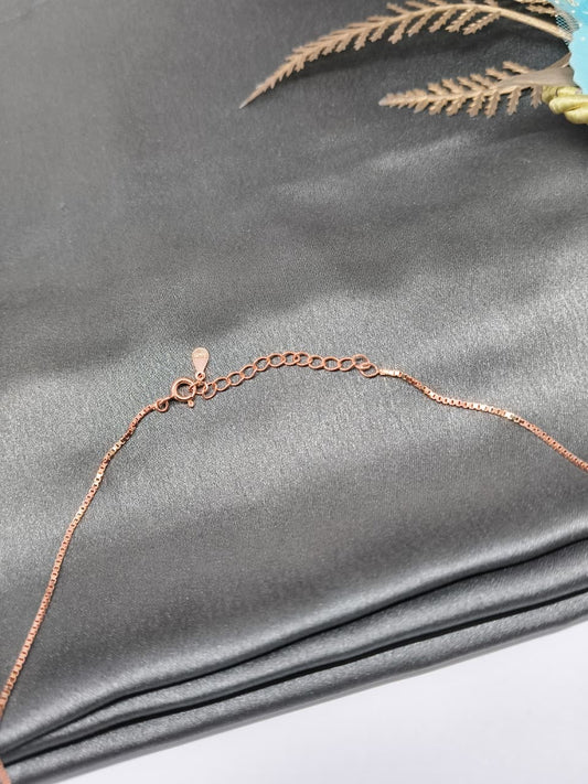925 Silver Rose Gold Colour 7 Stone Round Hanging Design Stone Necklace Set