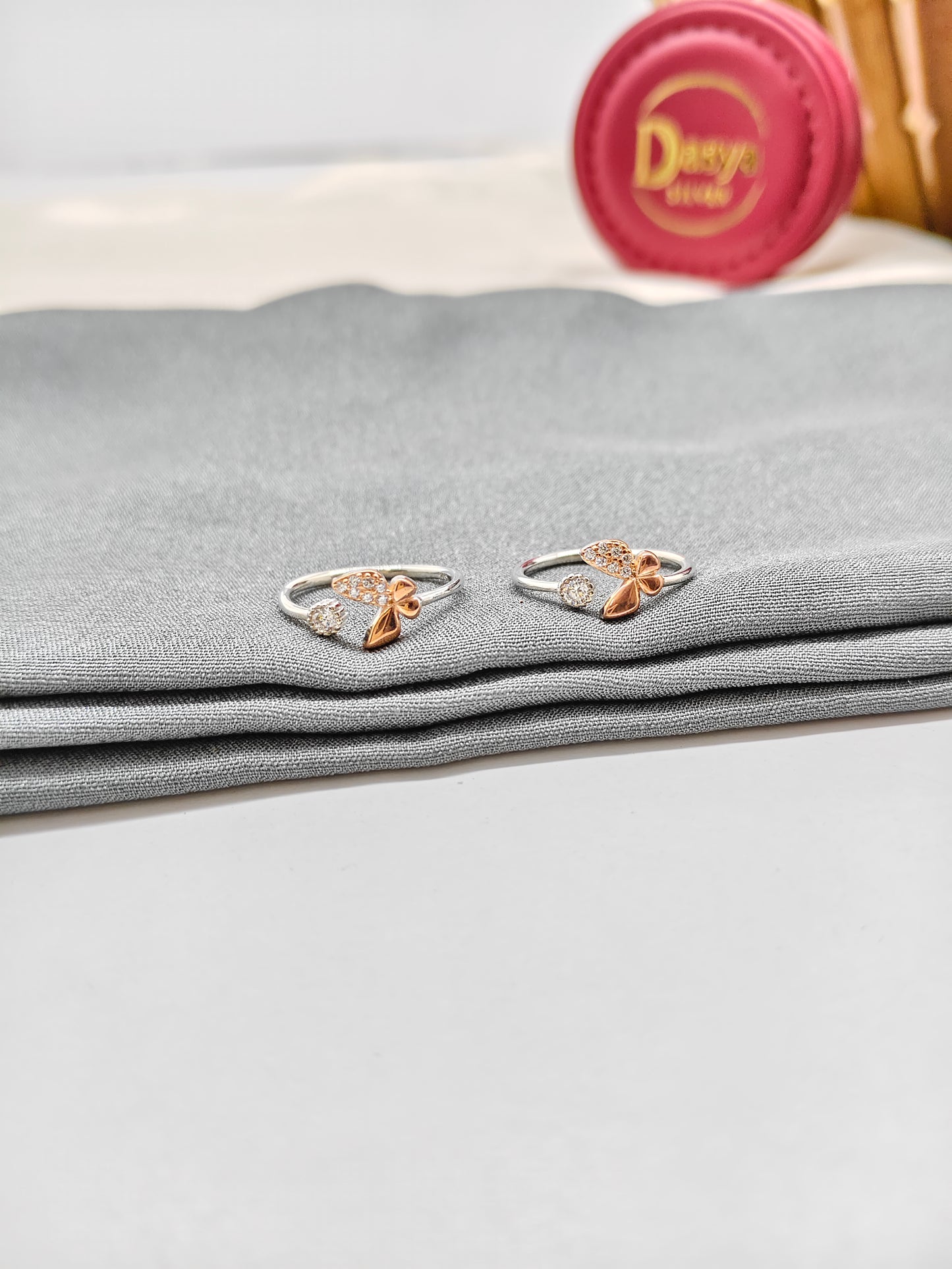 925 Silver Two Tone Rose With Silver Colour Butterfly Design Toe Rings
