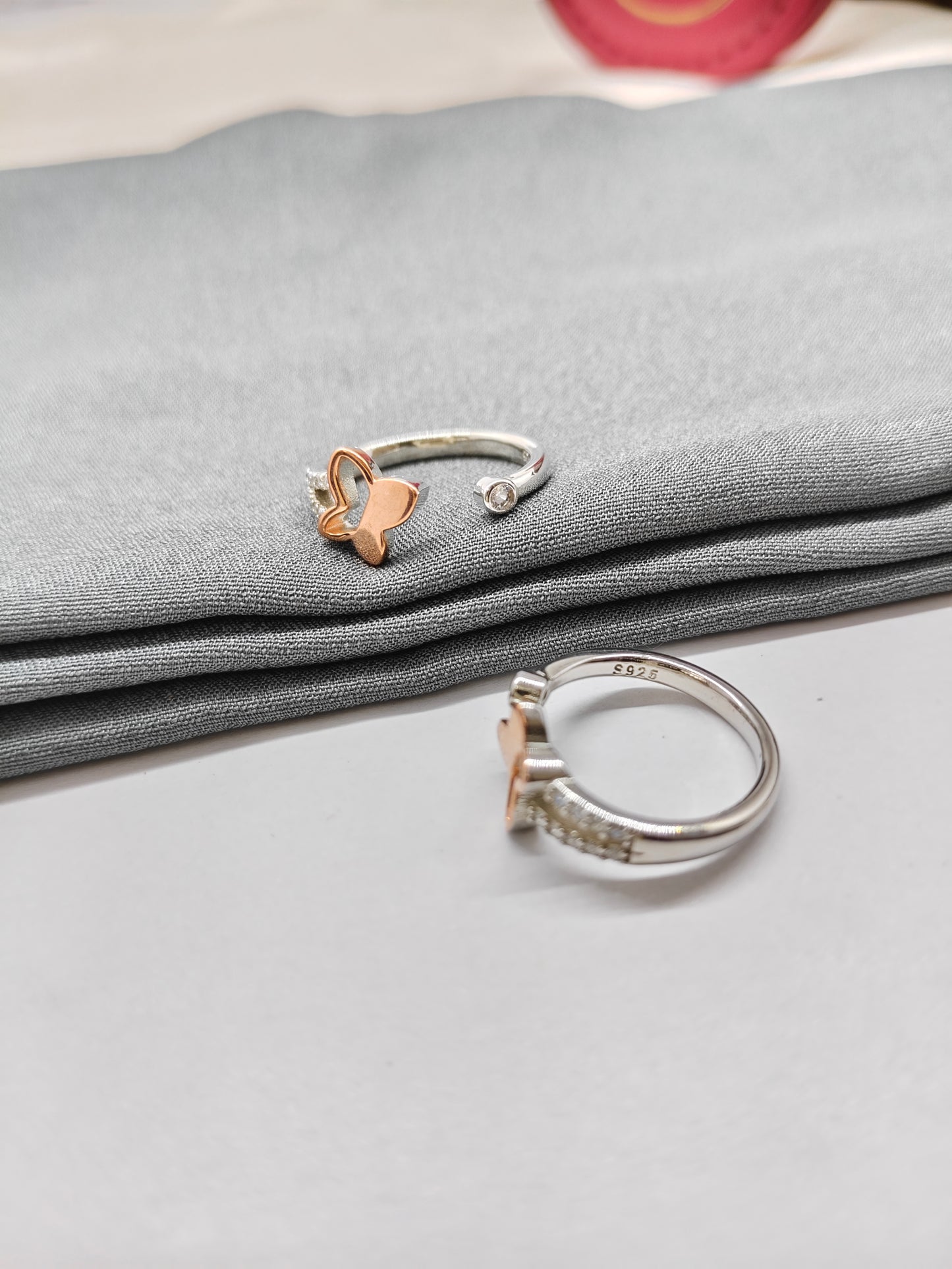 925 Silver Two Tone Rose With Silver Colour Butterfly Design Toe Rings