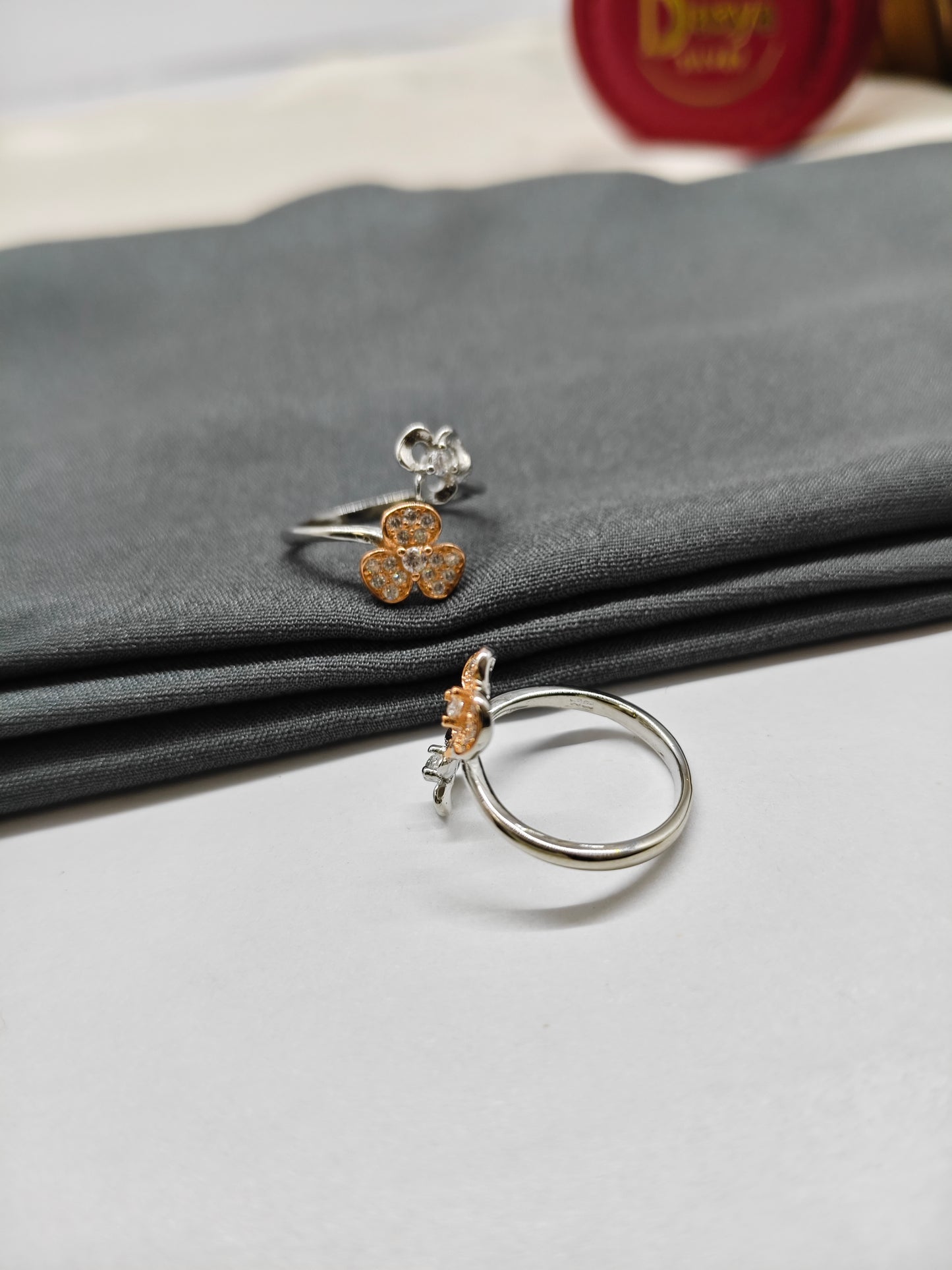 925 Silver Two Tone Rose With Silver Colour Double Flower Design Toe Rings