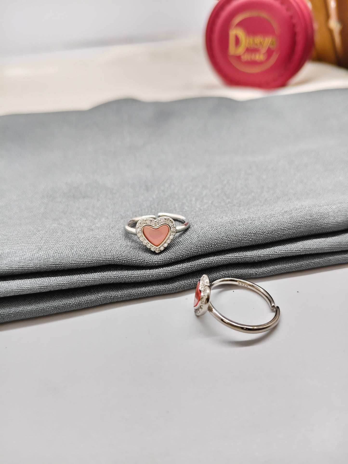 925 Silver Pink MOP With White Stone Heart Design Toe Rings