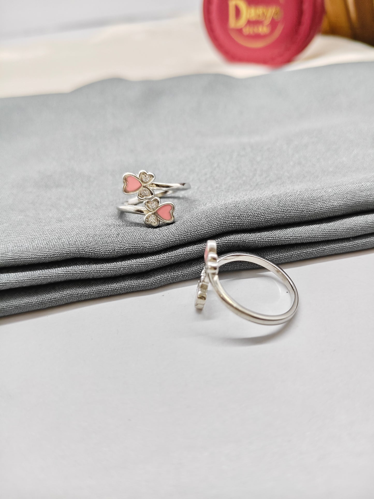 925 Silver Pink Enamel With White Stone Rose Design Toe Rings