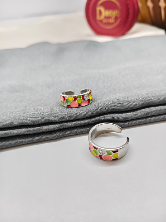 925 Silver Multiple Enamel Colour Design Toe Rings