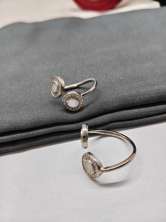 925 Silver MOP With White Stone Double Round Design Toe Rings