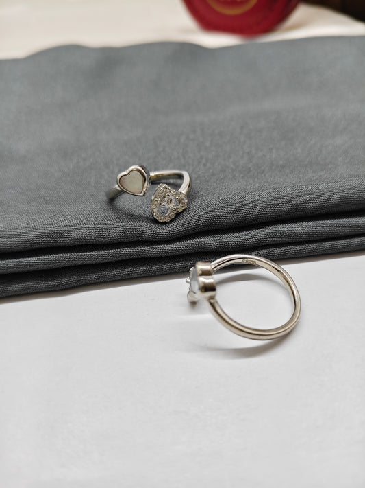 925 Silver MOP With White Stone Double Heart Design Toe Rings