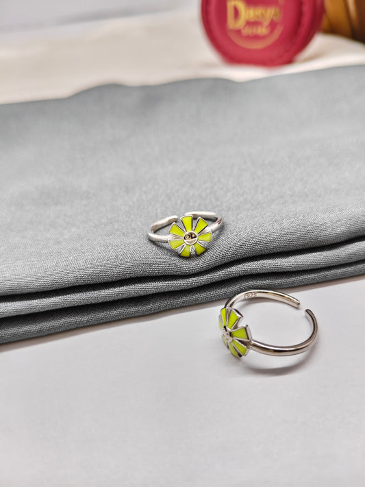 925 Silver Green Enamel Colour Flower Design Toe Rings