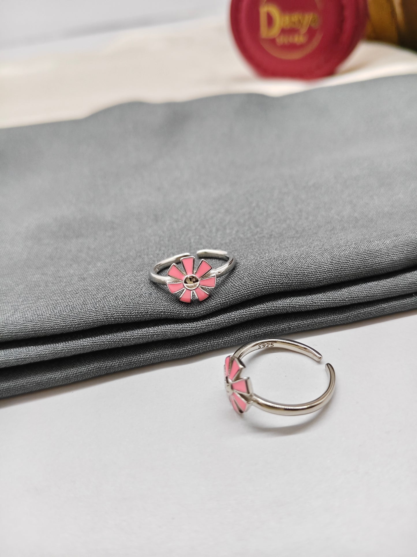 925 Silver Pink Enamel Colour Flower Design Toe Rings