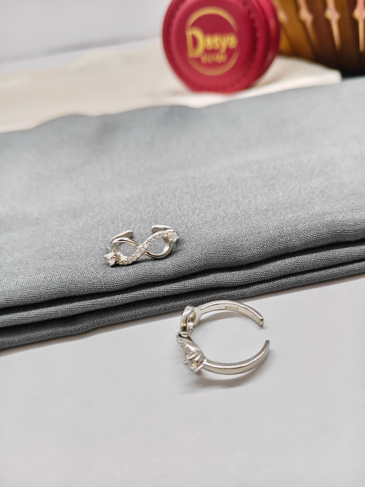 925 Silver Infinity With 2 White Stone Design Toe Rings