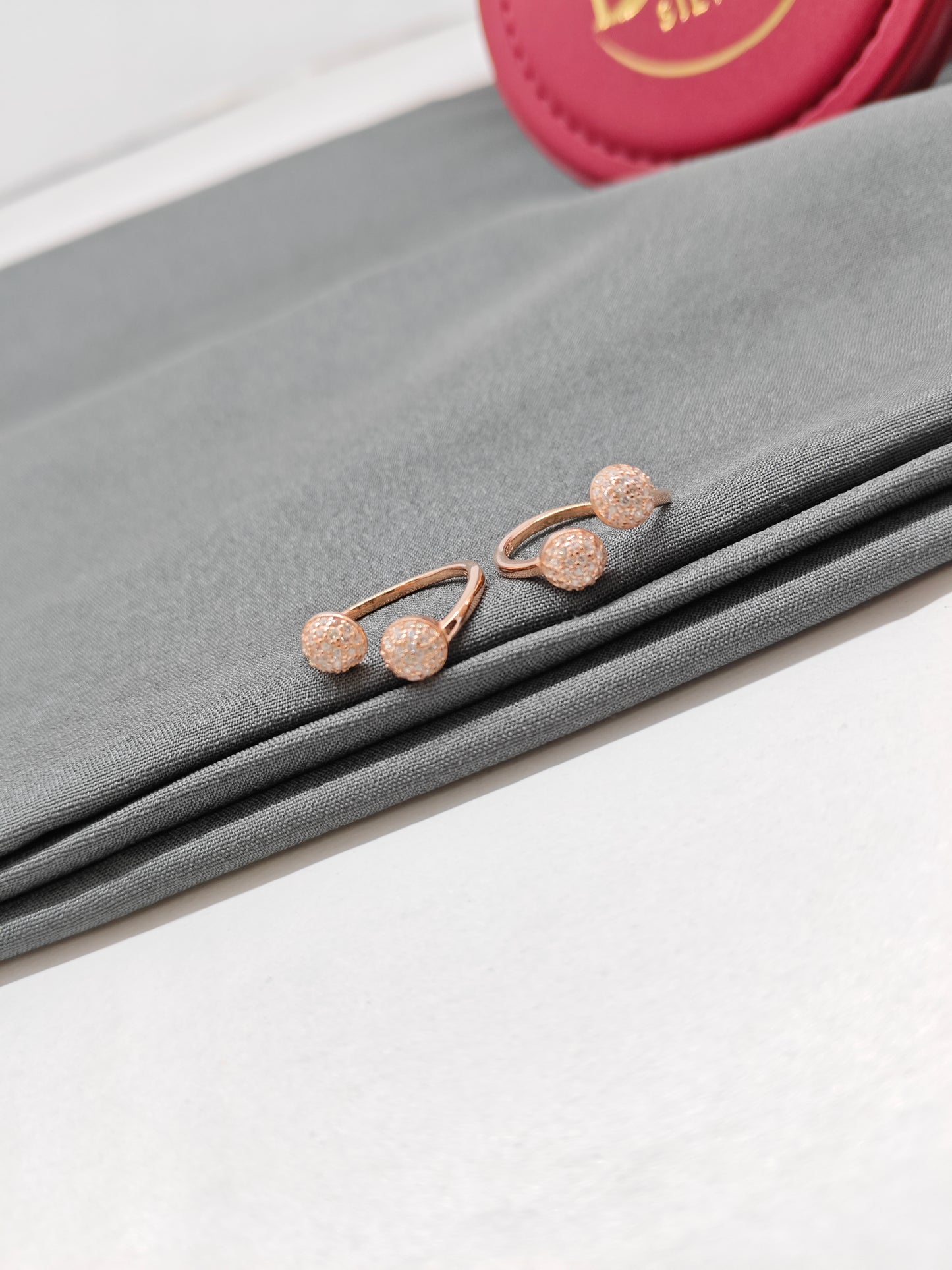 925 Silver Rose Gold Colour Double Ball Design Toe Rings