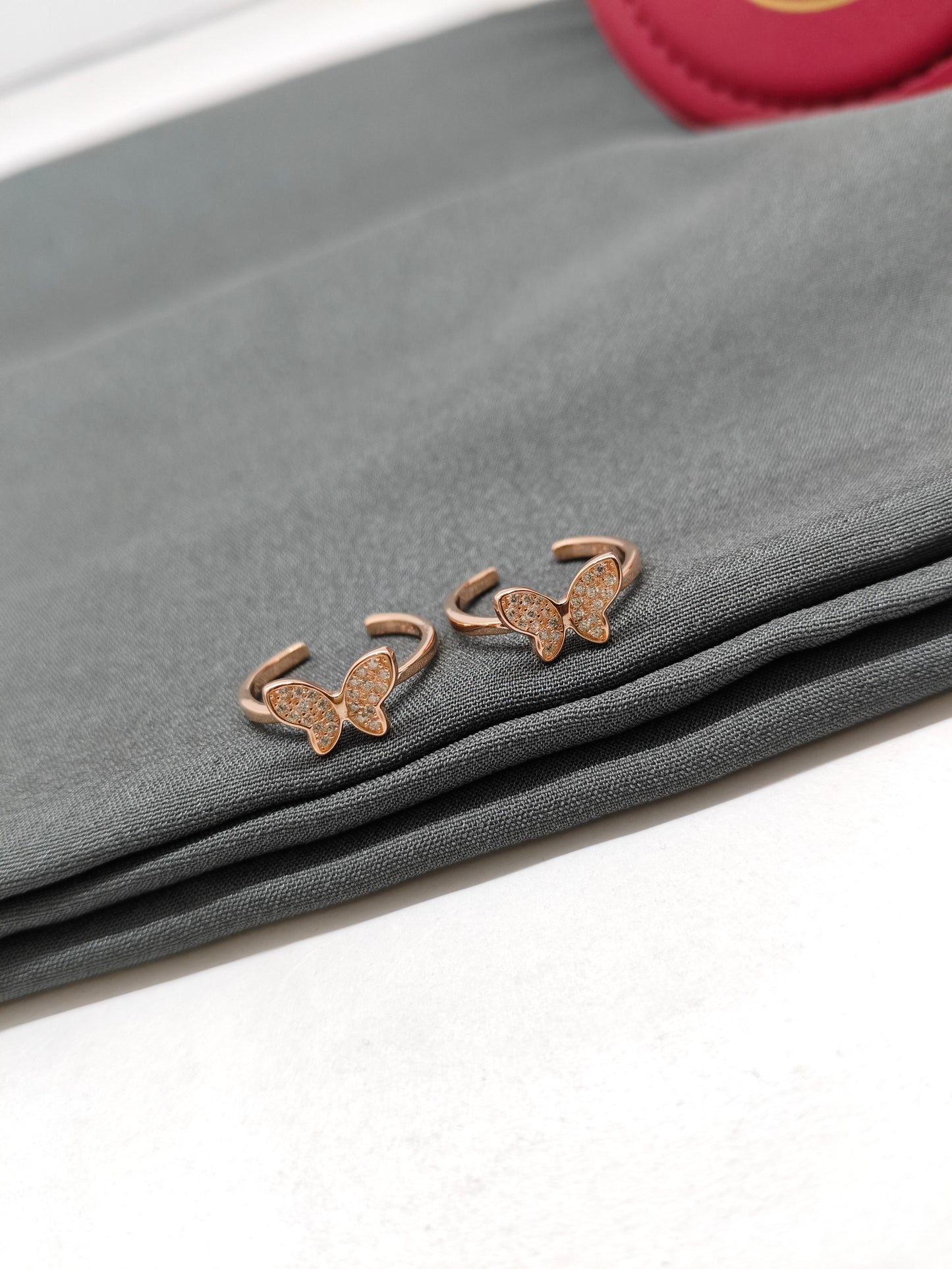 925 Silver Rose Gold Colour Butterfly Design Toe Rings