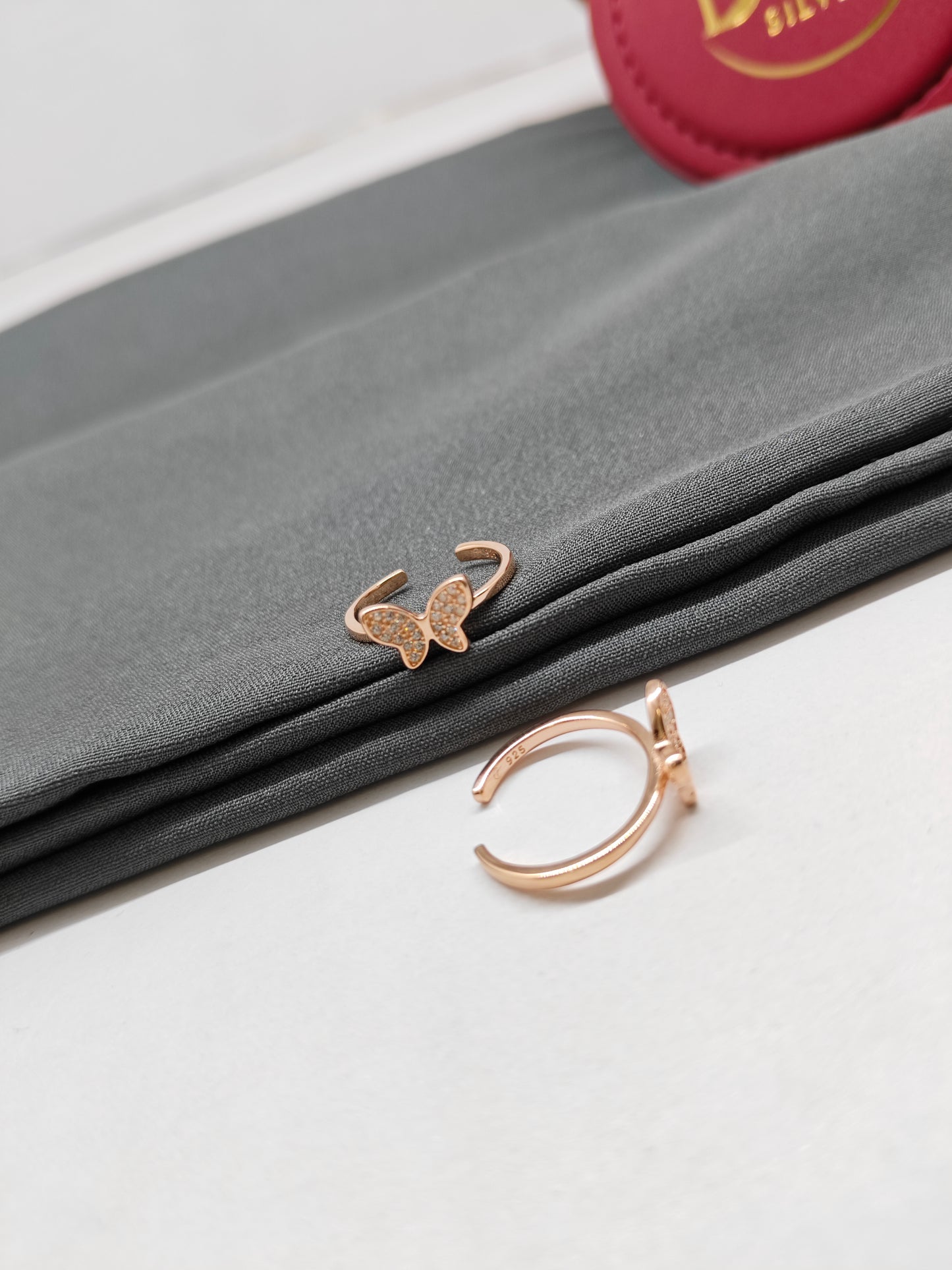925 Silver Rose Gold Colour Butterfly Design Toe Rings