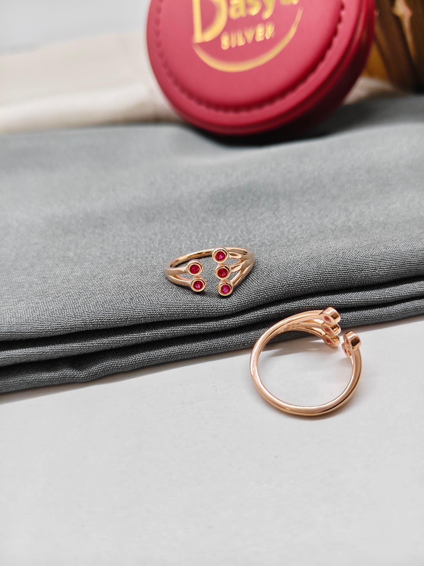925 Silver Rose Gold Colour Red/Pink Stone Design Toe Rings