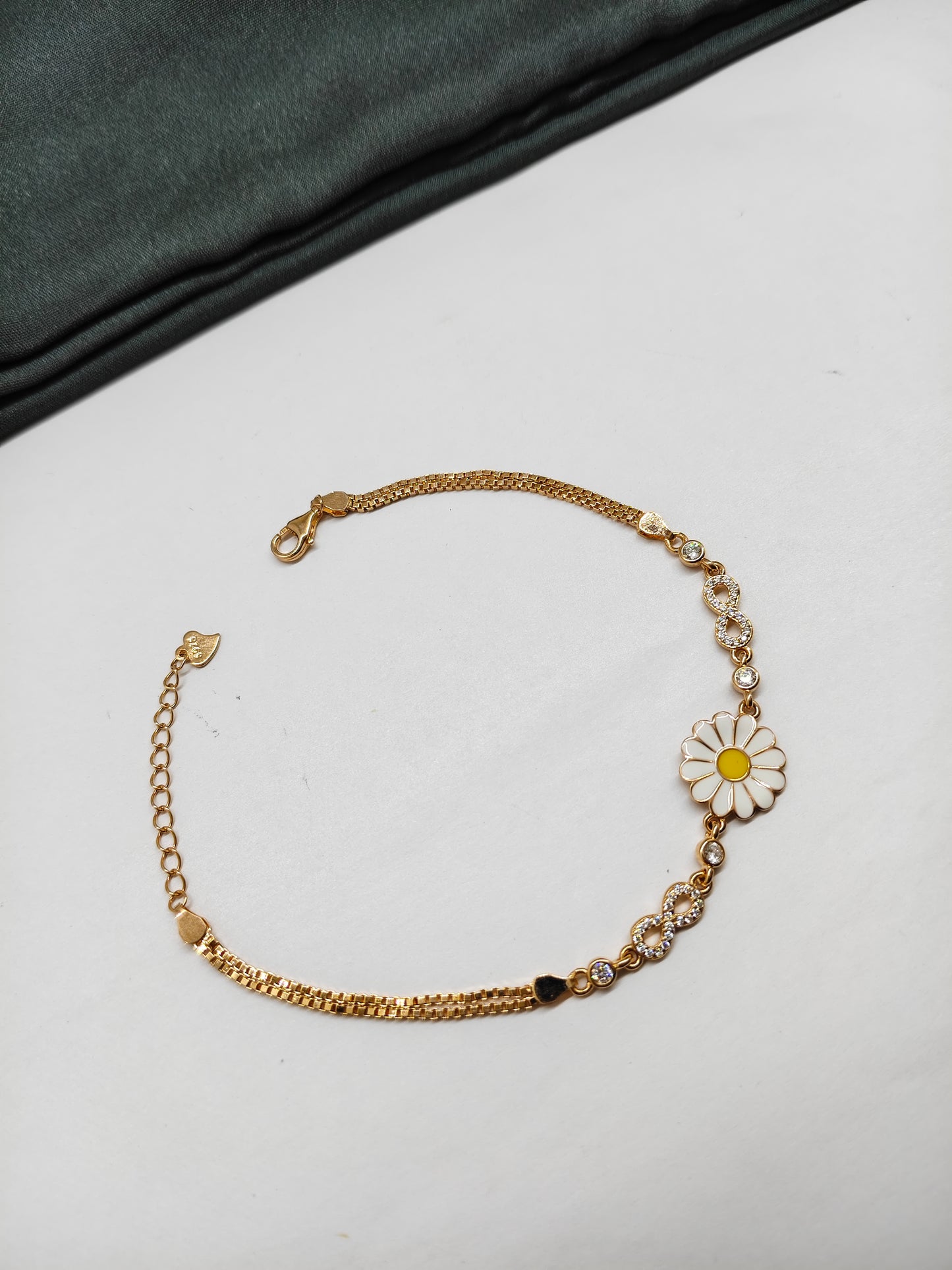 925 Silver Rose Gold Colour White Enamel Design Bracelet