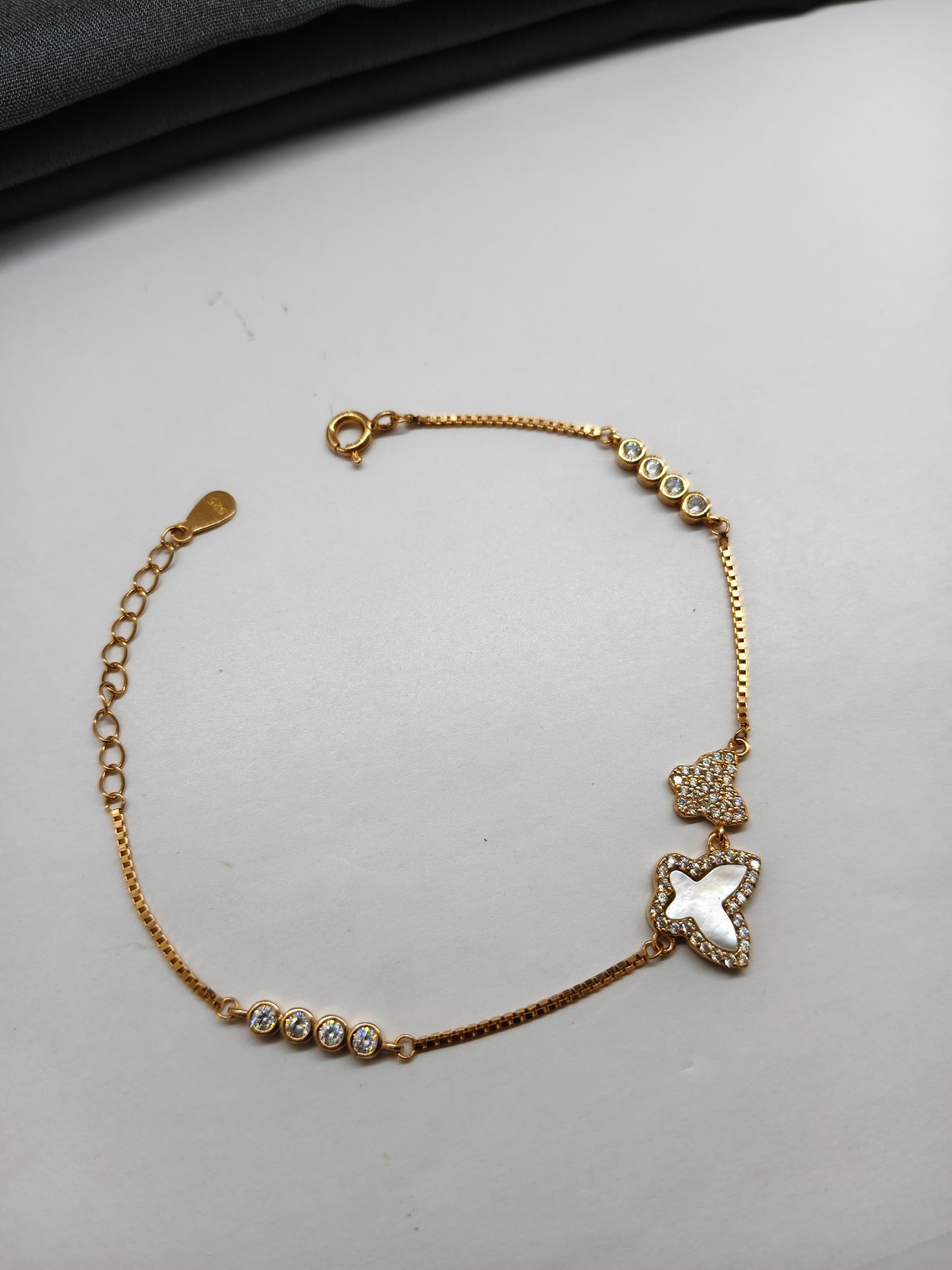 925 Silver Rose Gold Colour MOP Double Butterfly Design Bracelet