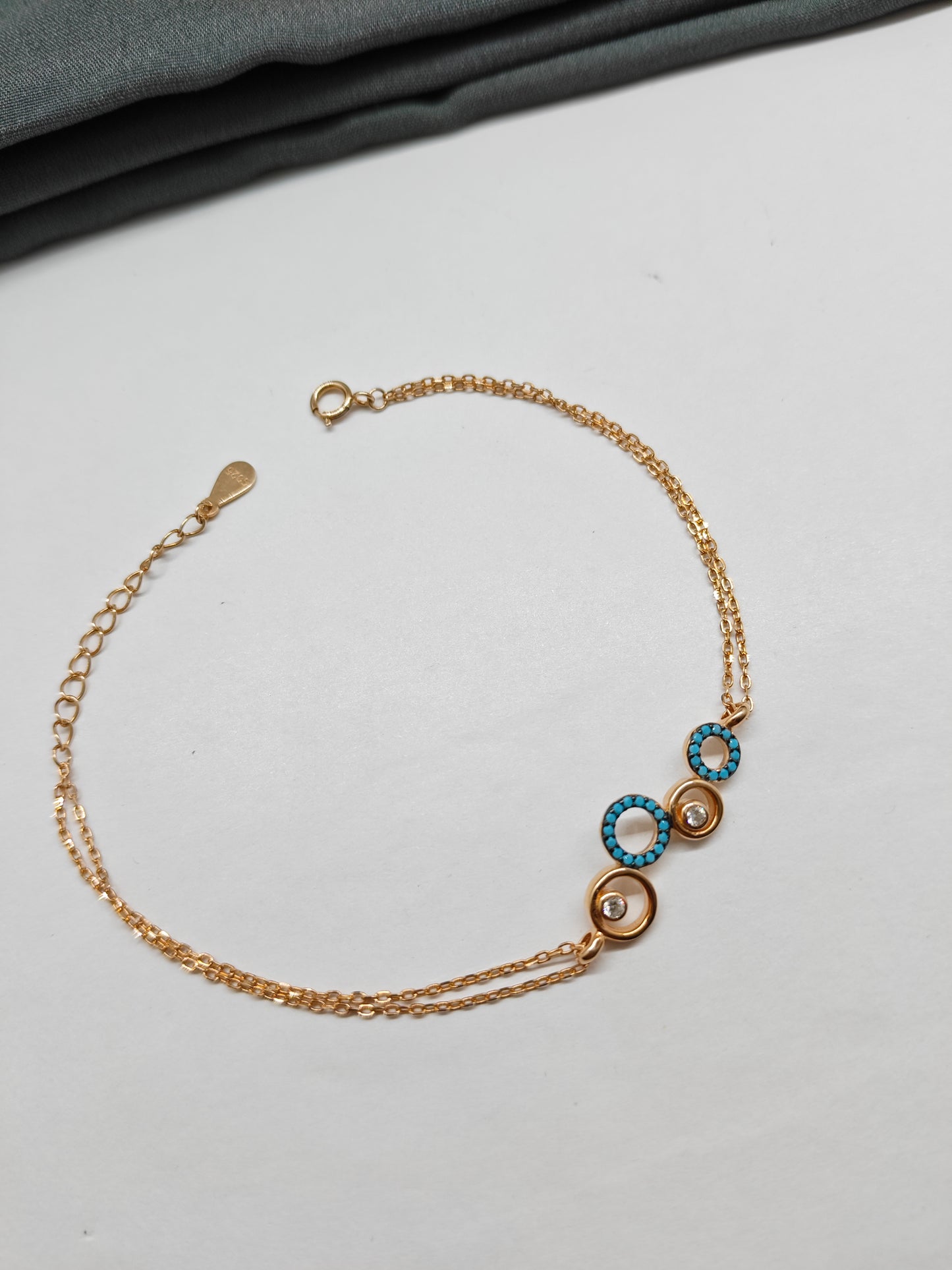 925 Silver Rose Gold Colour Blue Enamel Round Design Bracelet