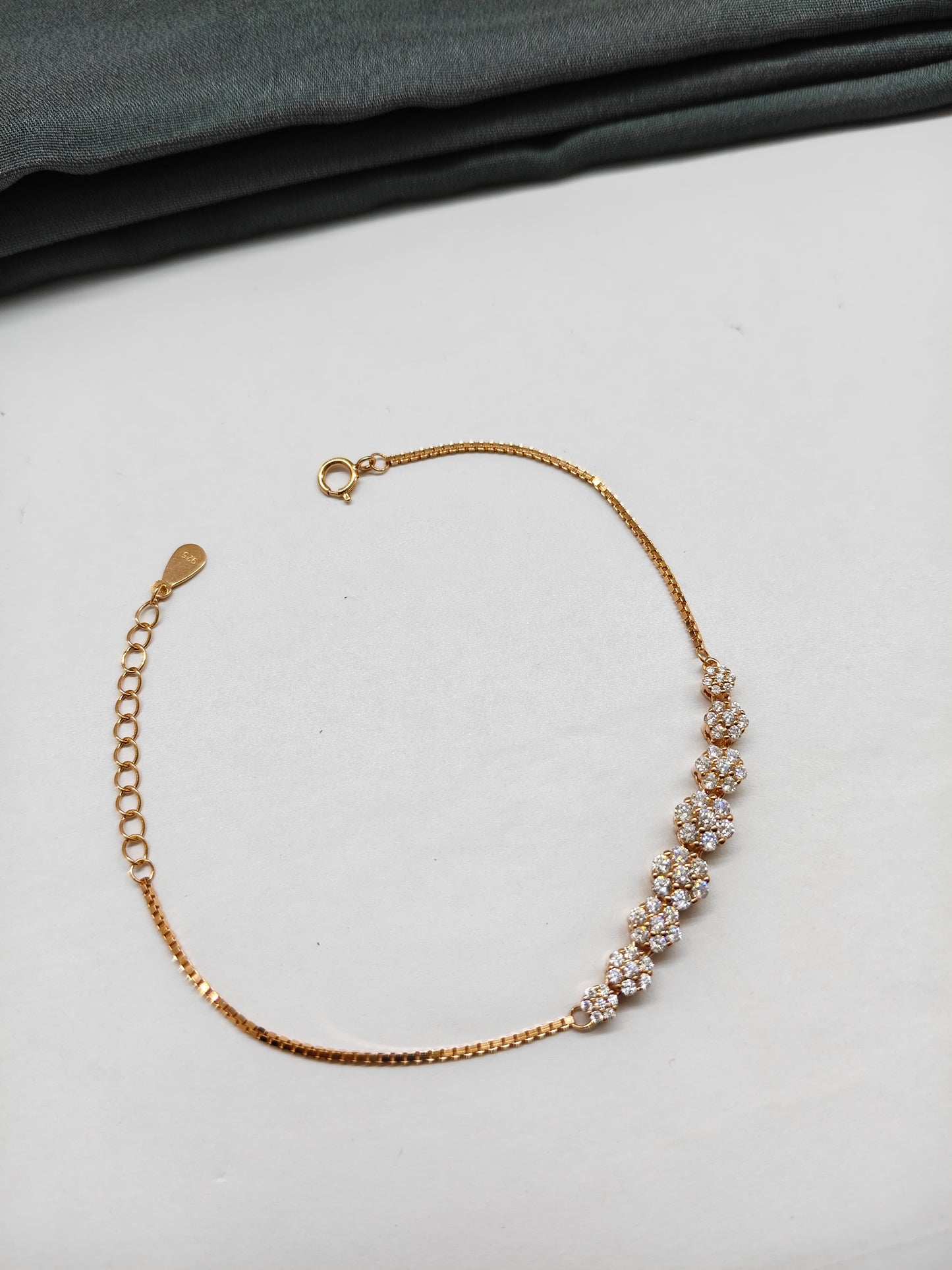 925 Silver Rose Gold Colour Multiple White Stone Design Bracelet