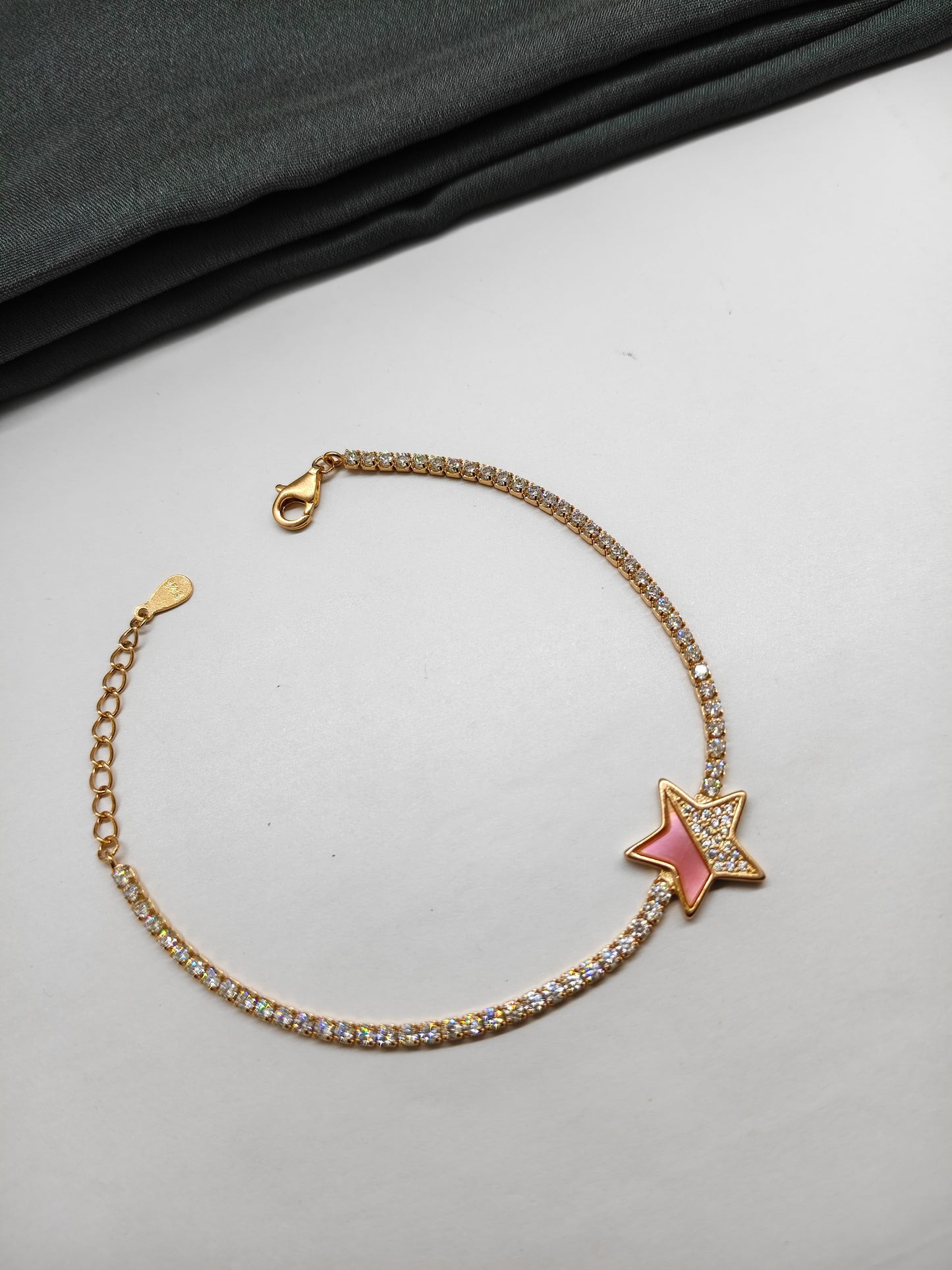 925 Silver Rose Gold Colour Pink MOP Star Design Bracelet