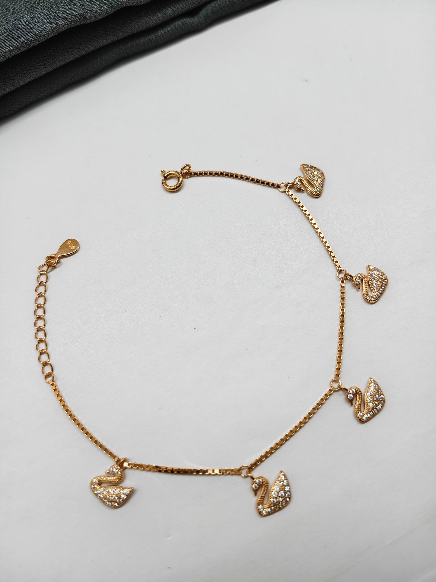 925 Silver Rose Gold Colour Swan Hanging Design Bracelet