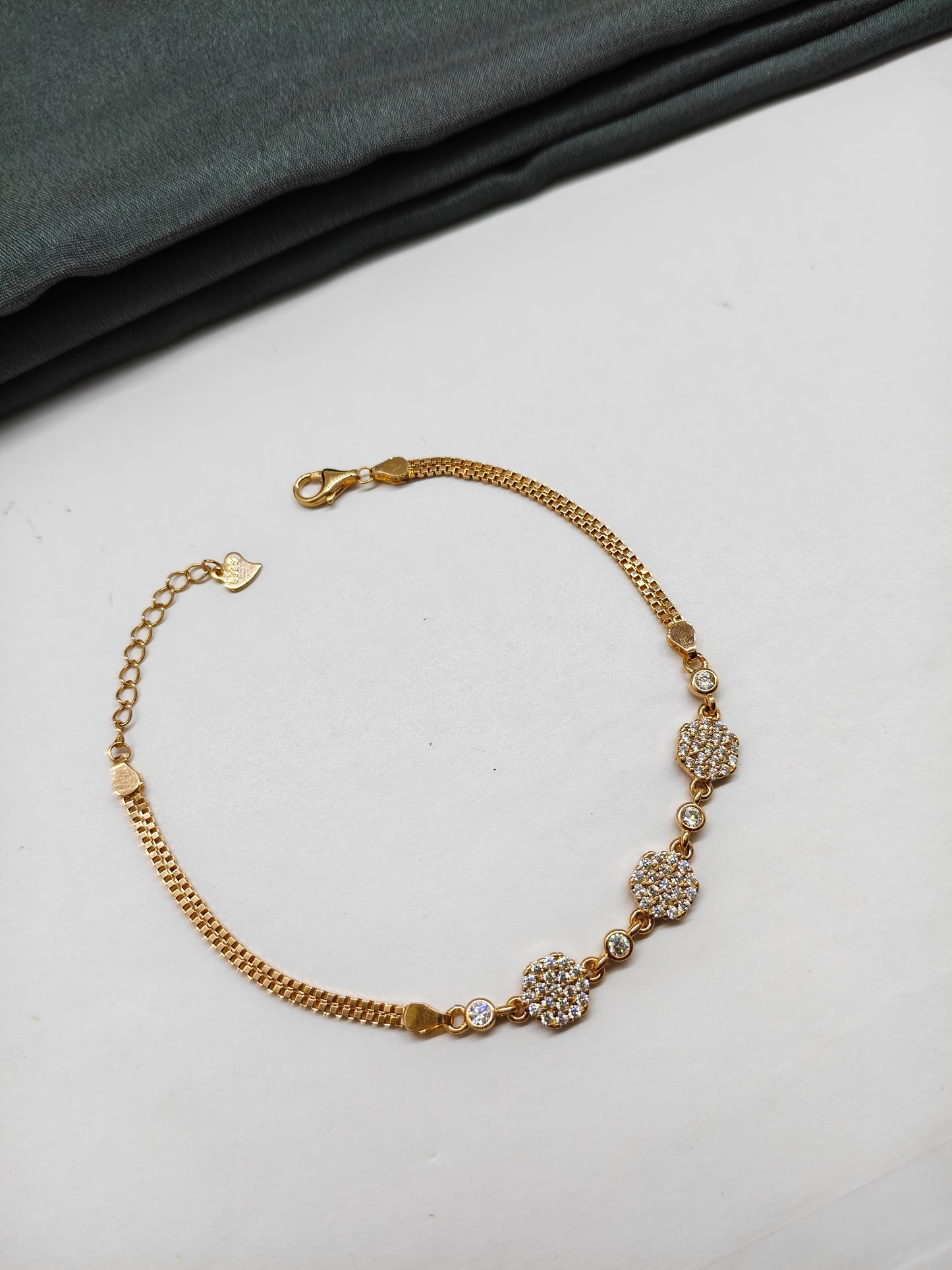 925 Silver Rose Gold Colour Double Layer White Stone Design Bracelet