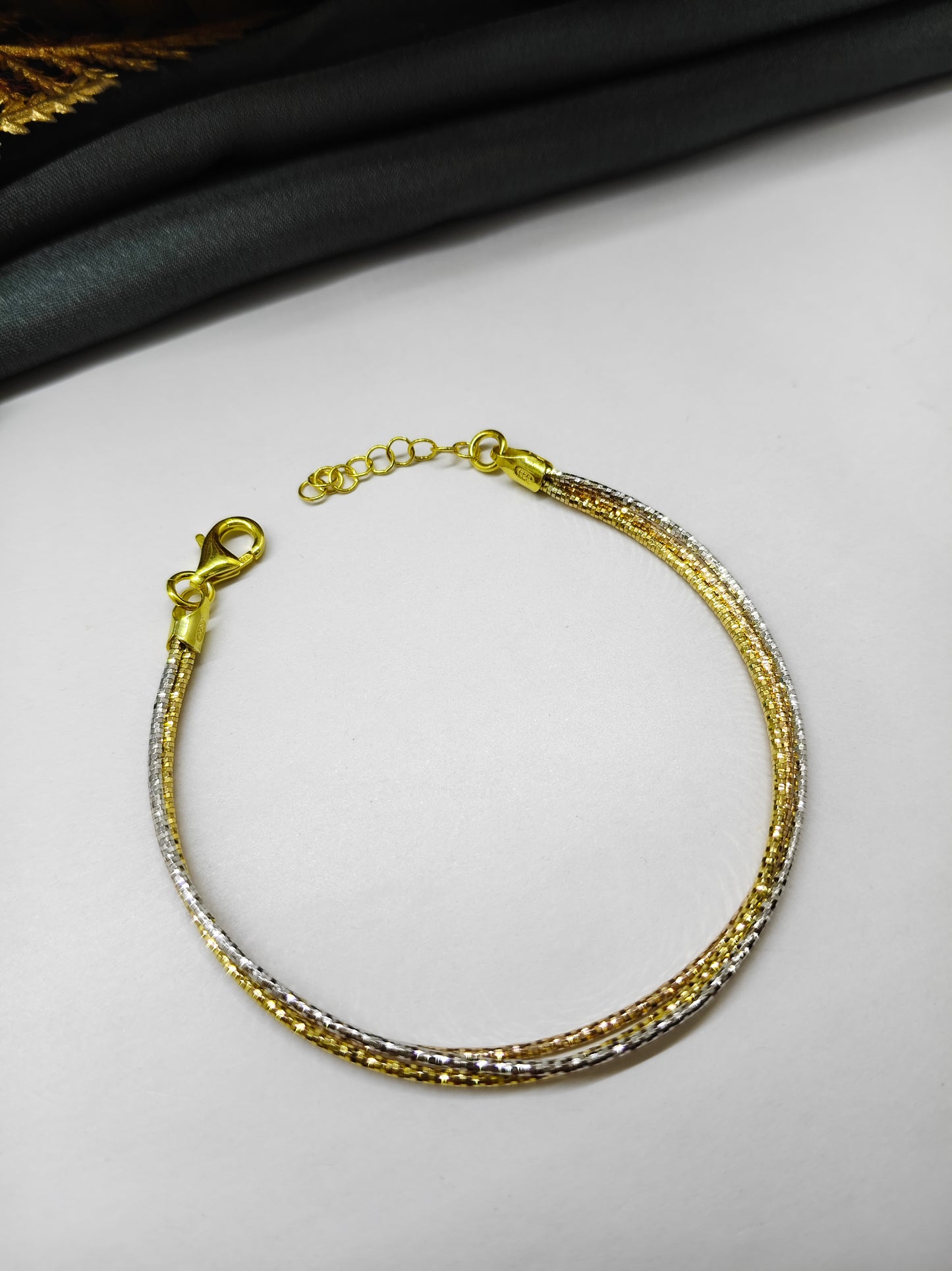 925 Silver Multi-Colour 3 Layer Kada Rose-Gold-Silver Design Bracelet