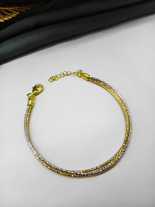 925 Silver Multi-Colour 3 Layer Kada Rose-Gold-Silver Design Bracelet