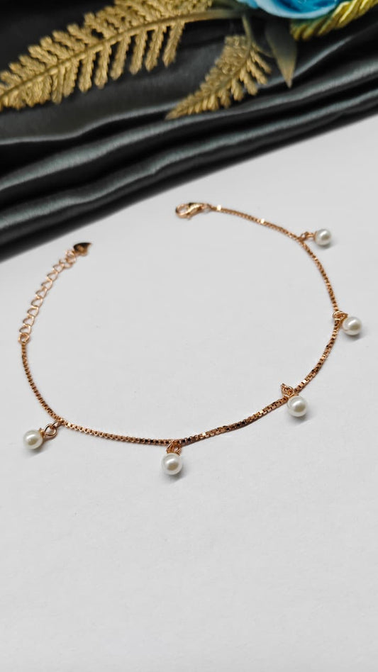 925 Silver Rose Gold Colour Small Pearl Hanging Design Bracelet