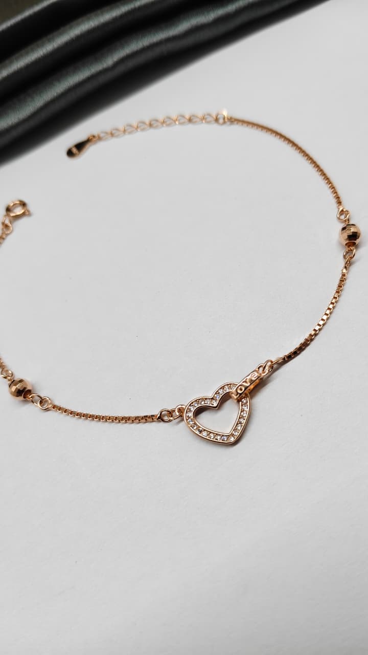 925 Silver Rose Gold Colour Heart Design Bracelet