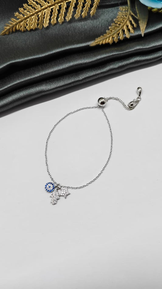 925 Silver In Regular Colour Charms Hanging White Stone Design Adjustable Bracelet