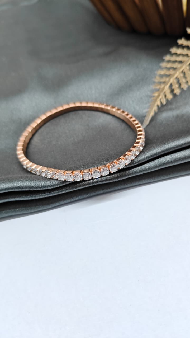 925 Silver Rose Gold Colour Stretchable Design White Stone Bracelet