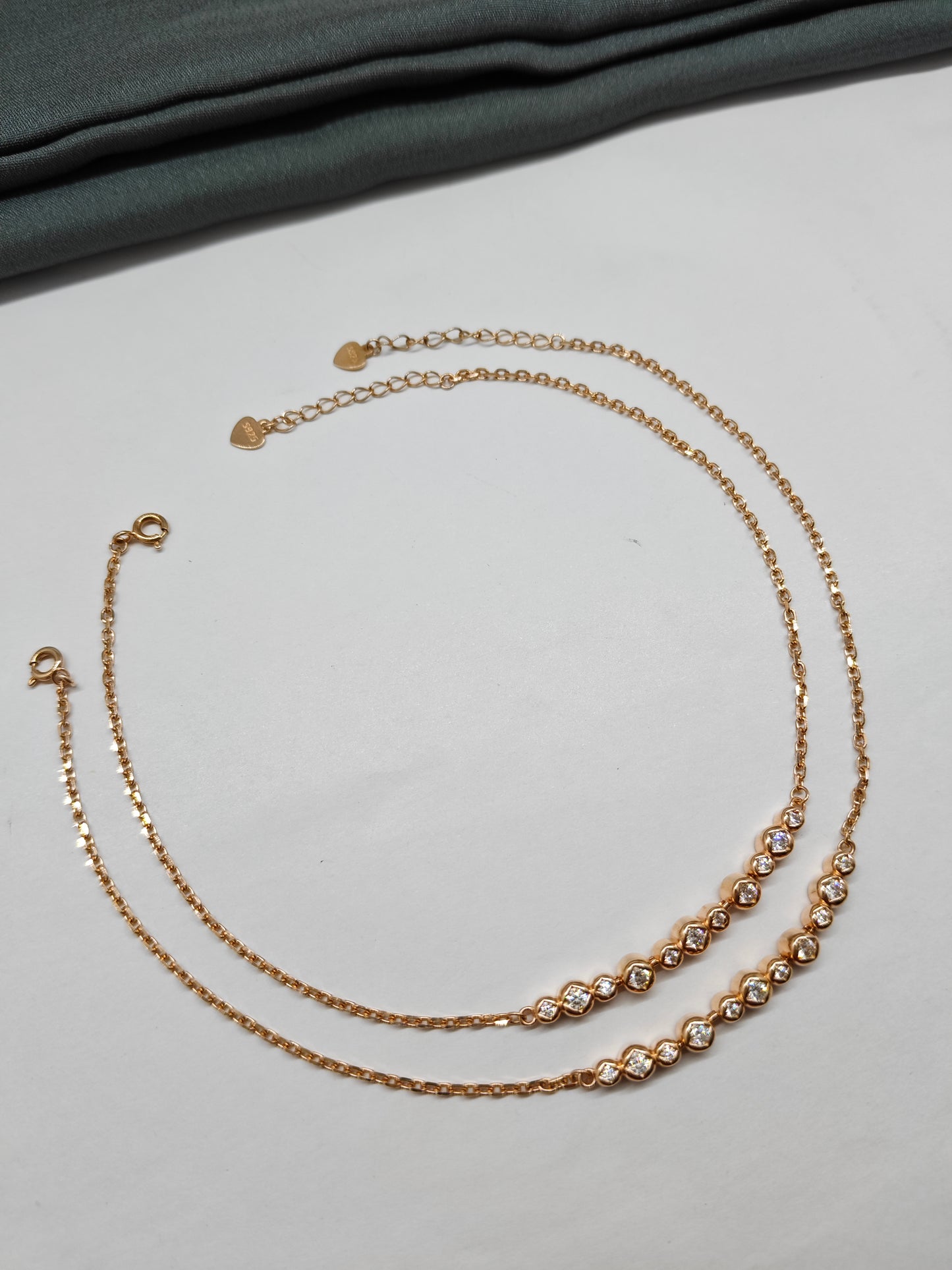 925 Silver Rose Gold Colour Multiple White Stone Design Anklets