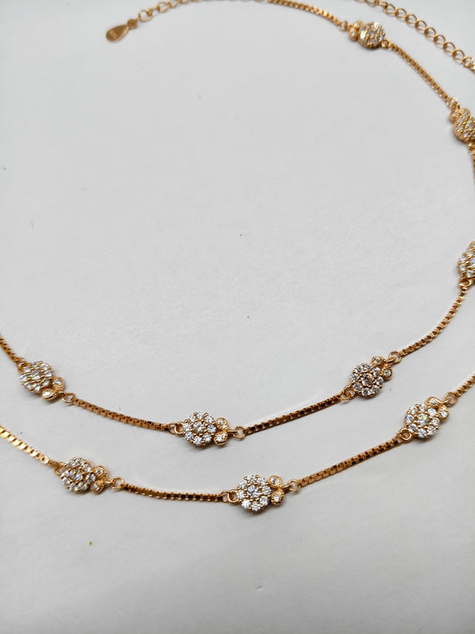 925 Silver Rose Gold Colour Flower Design Anklets