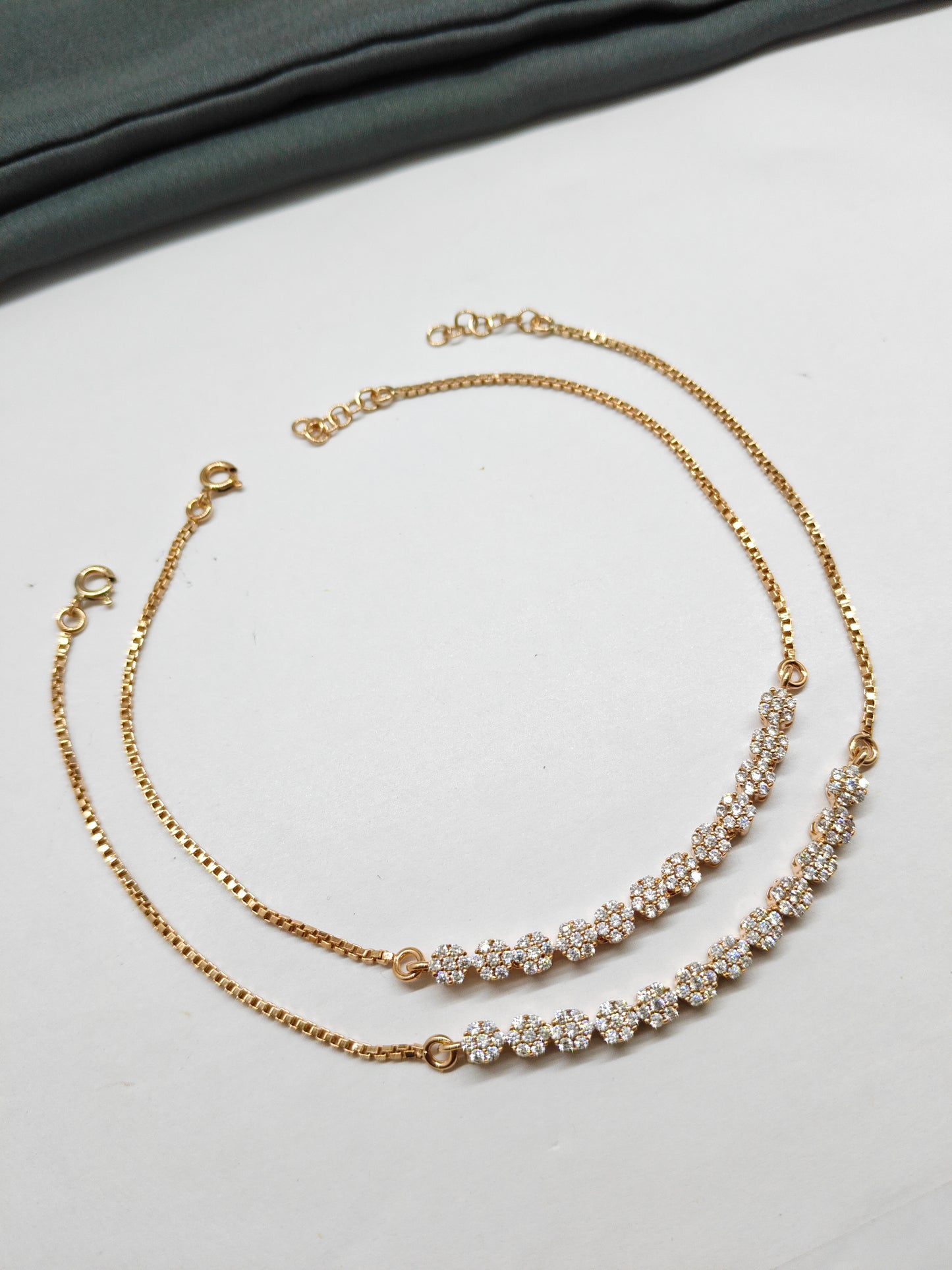 925 Silver Rose Gold Colour 7 Stone Design Anklets