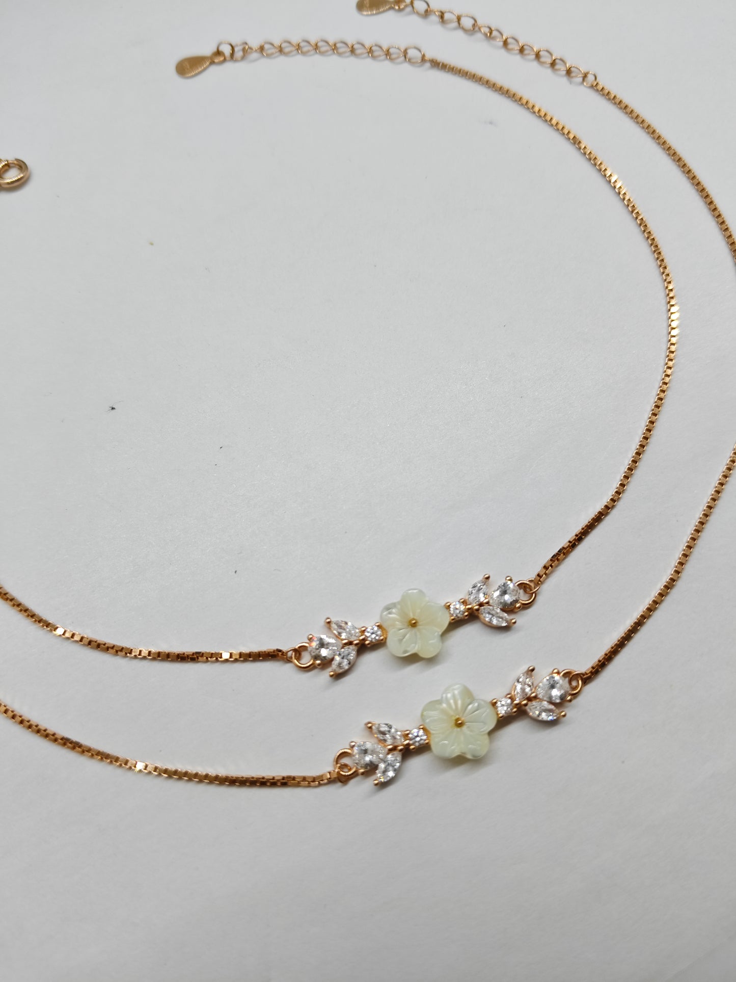 925 Silver Rose Gold Colour MOP Flower Design Anklets