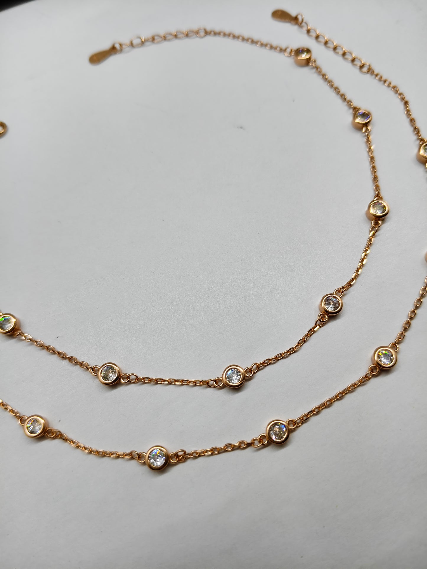 925 Silver Rose Gold Colour Single White Stone Design Anklets