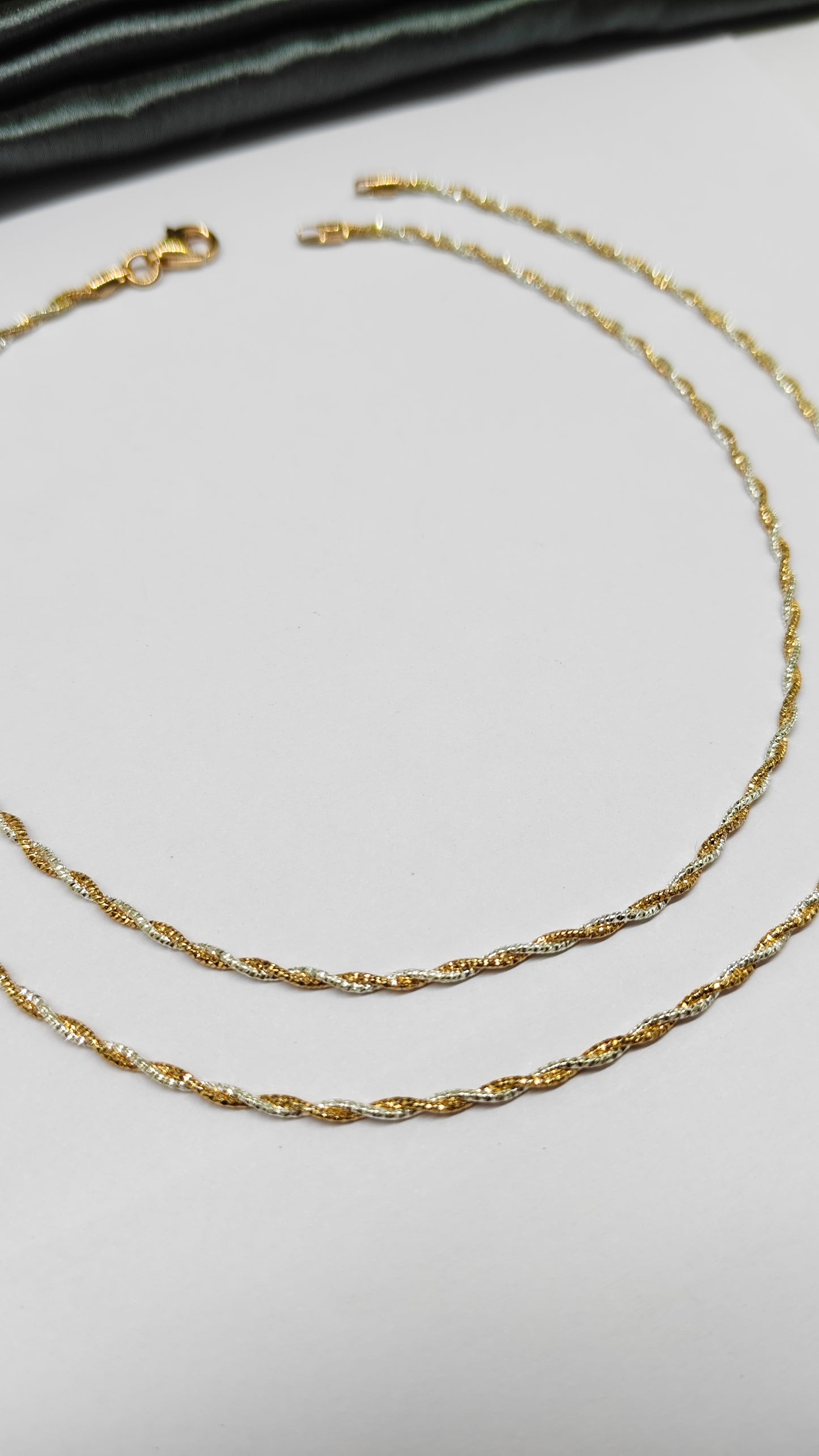 925 Silver Two Tone Rose Gold -Silver Colour Rope Design Anklet Pair