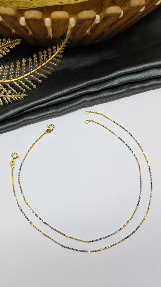 925 Silver 3 Tone Rose-Gold-Silver Colour Small Balls Design Anklet Pair