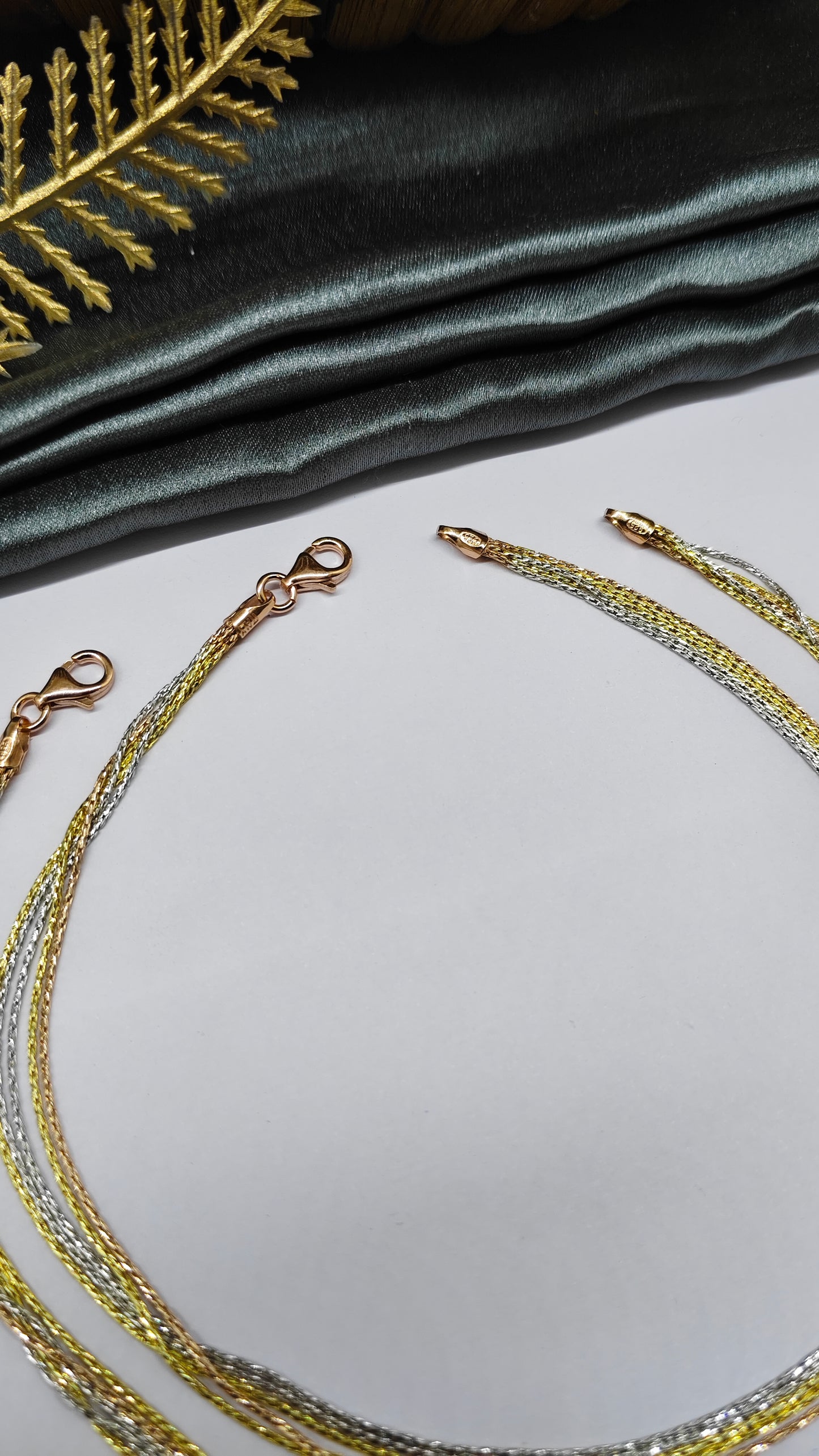 925 Silver 5 Layer Tone Rose-Gold-Silver Colour Design Anklet Pair
