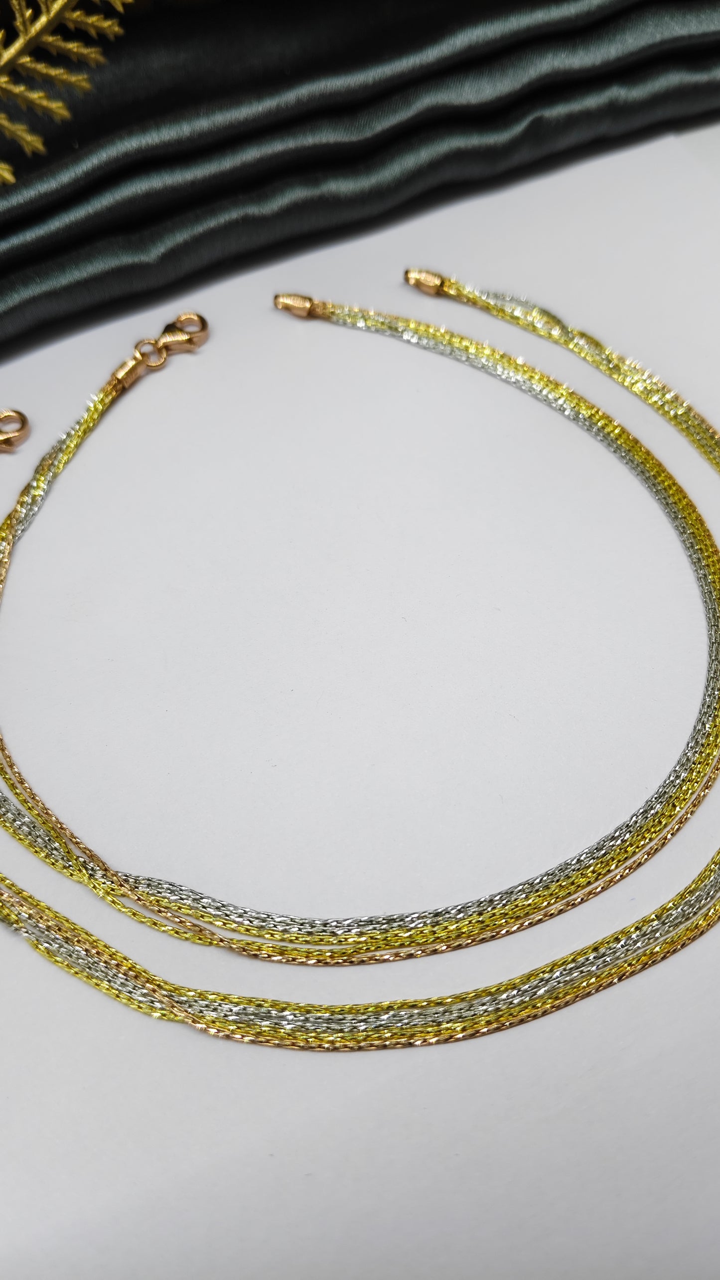 925 Silver 5 Layer Tone Rose-Gold-Silver Colour Design Anklet Pair