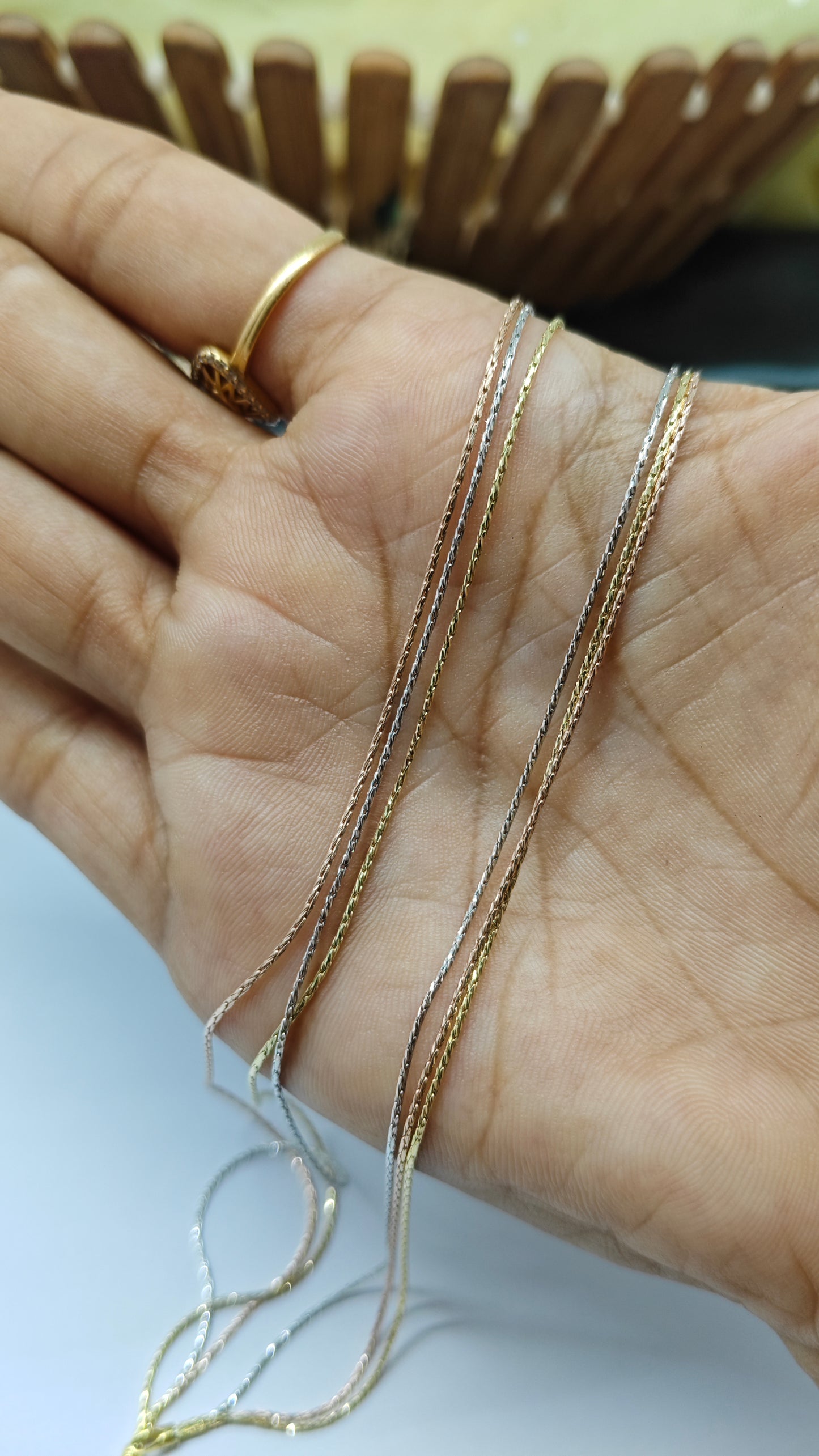 925 Silver 3 Layer Tone Rose-Gold-Silver Colour Design Anklet Pair