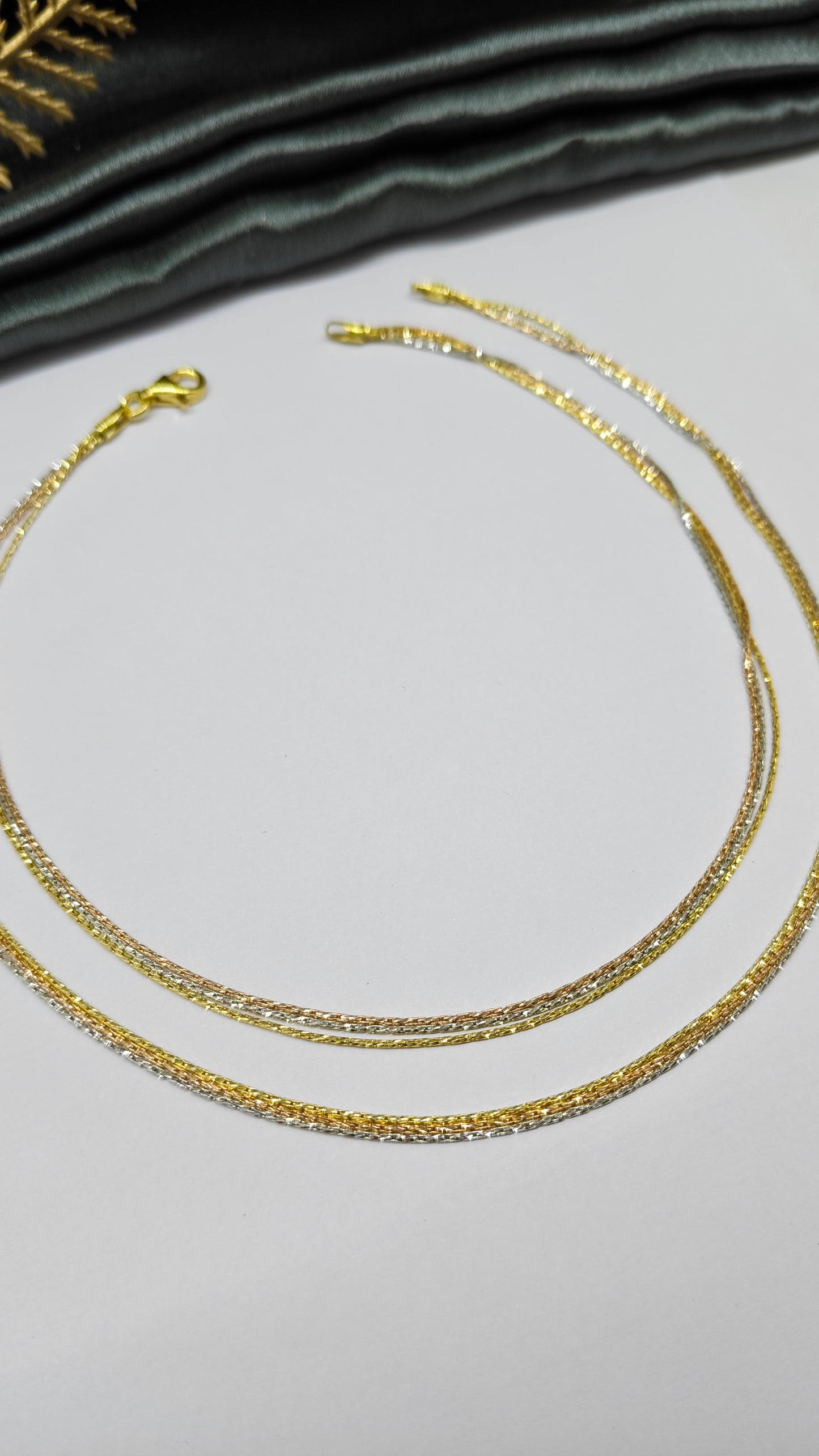 925 Silver 3 Layer Tone Rose-Gold-Silver Colour Design Anklet Pair