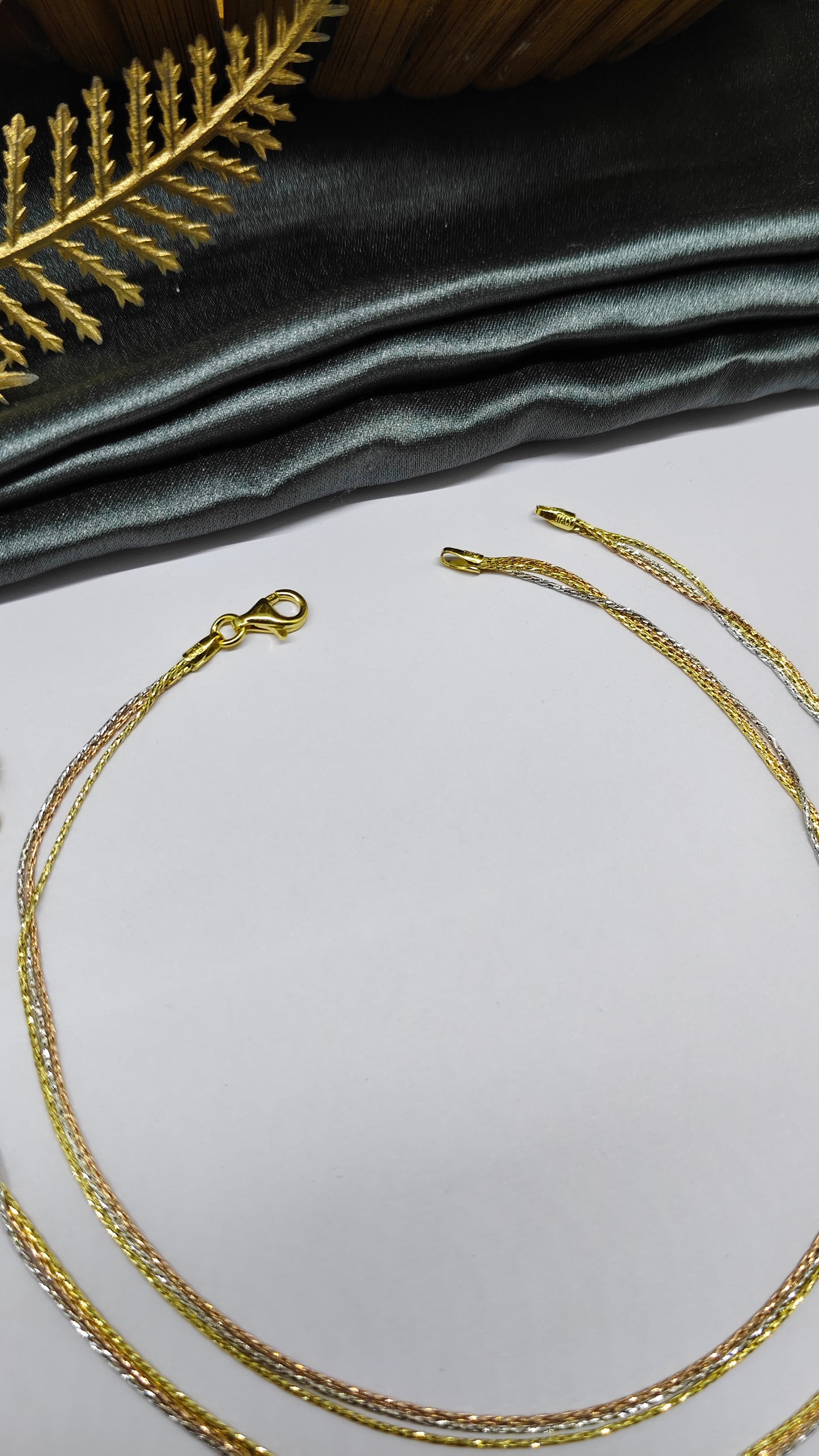 925 Silver 3 Layer Tone Rose-Gold-Silver Colour Design Anklet Pair