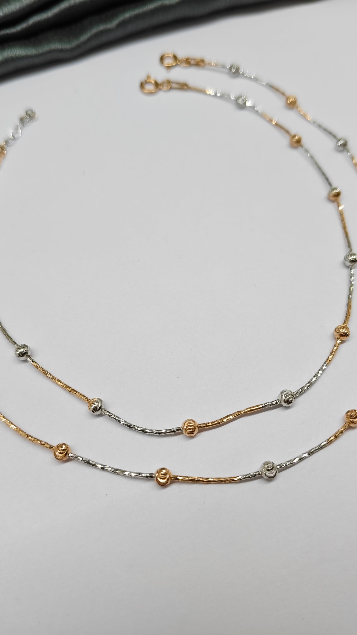 925 Silver 2 Tone Rose Gold-Silver Colour Beads Design Anklet Pair