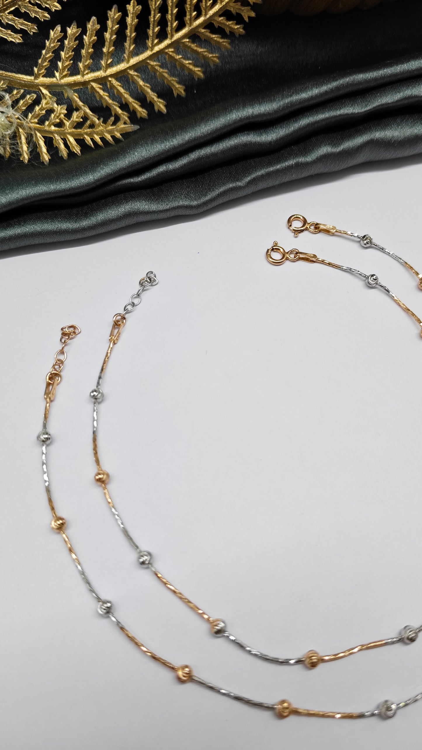 925 Silver 2 Tone Rose Gold-Silver Colour Beads Design Anklet Pair