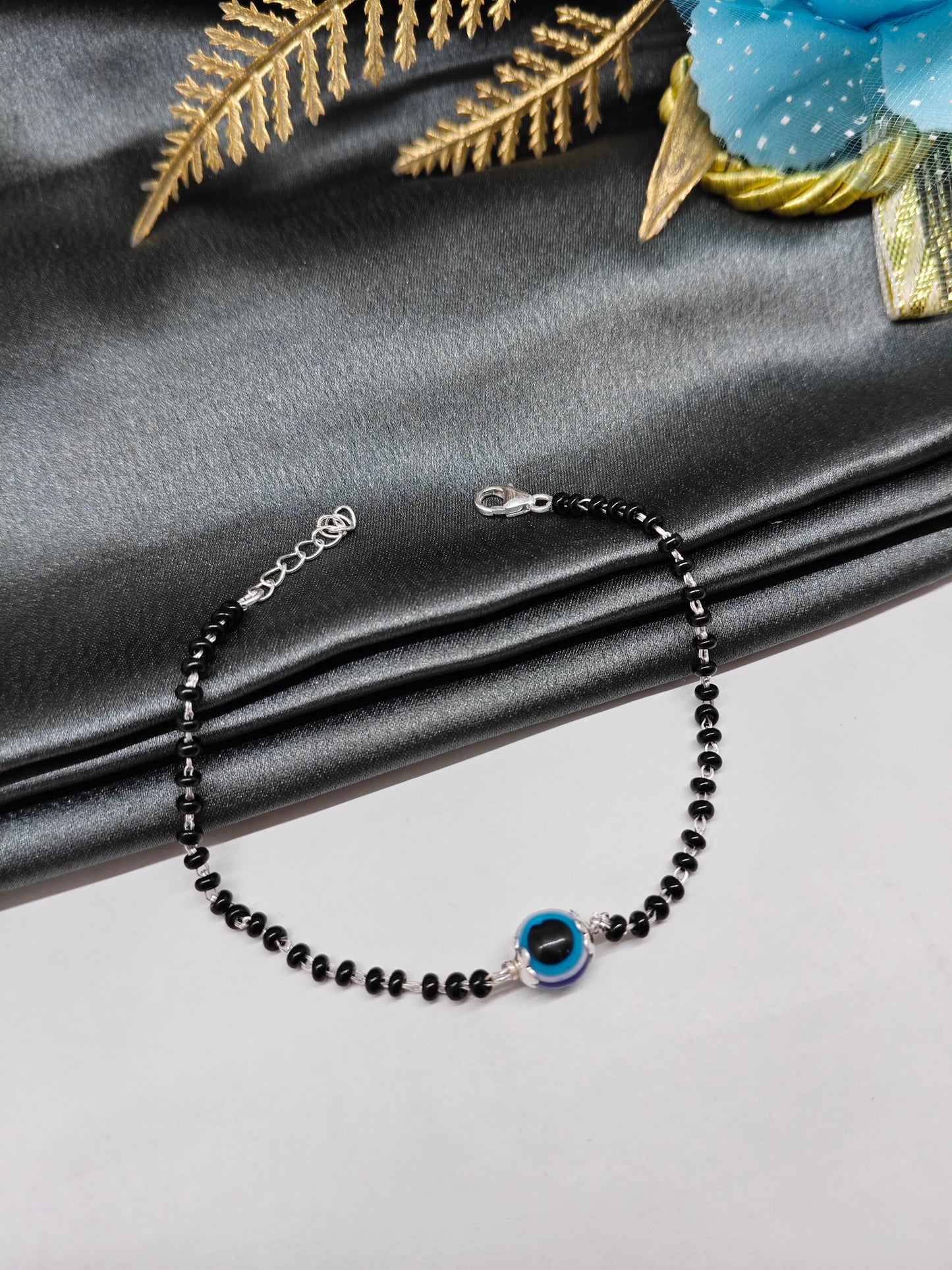 925 Silver Adults Nazariya Silver Evil Eye With Black Beads Bracelet For Womens
